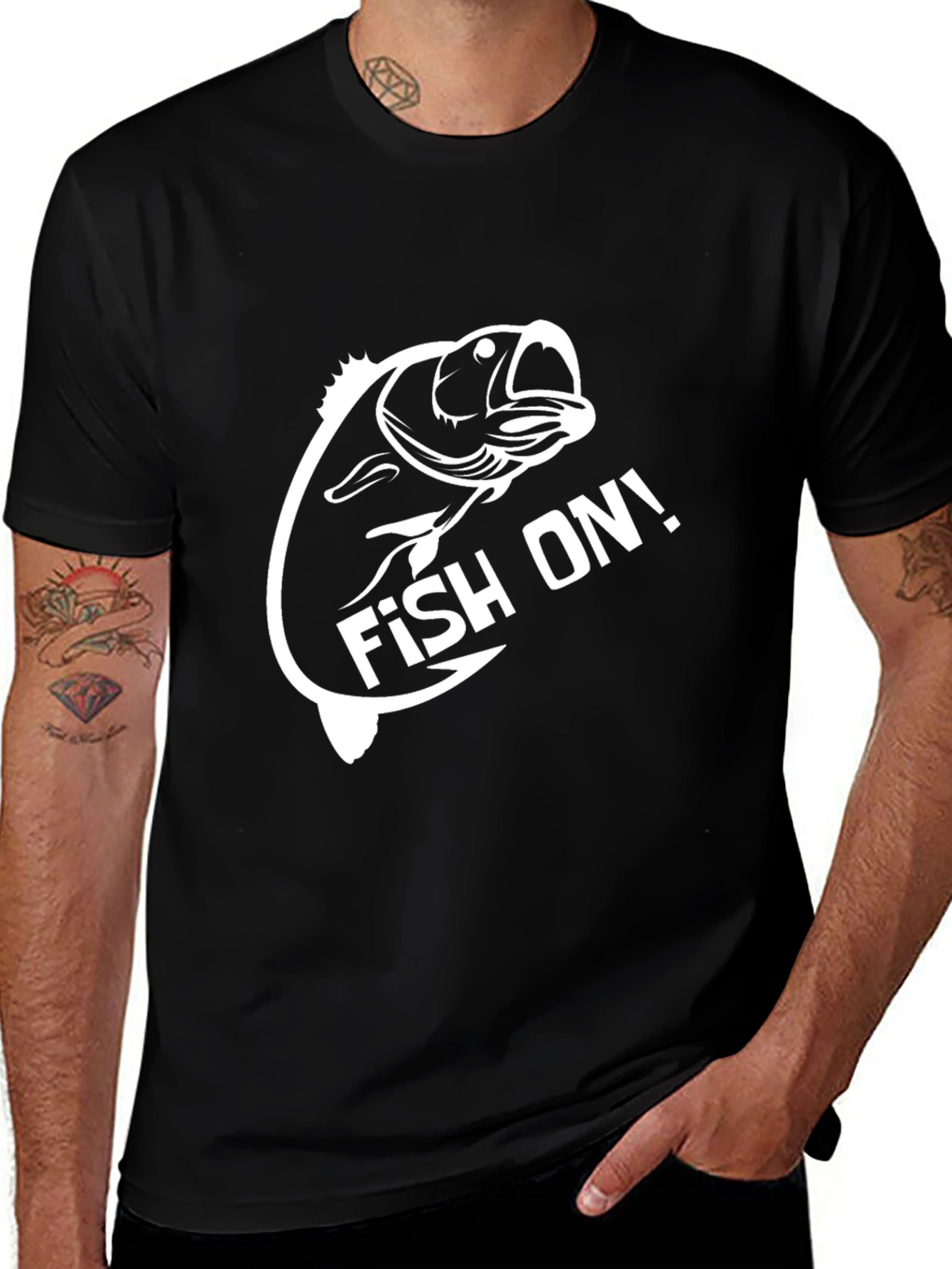 Fish On! Graphic T-Shirt Black Crew Neck