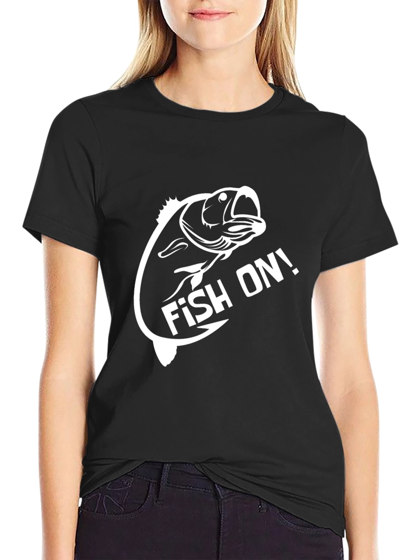 Fish On! Graphic T-Shirt Black Crew Neck