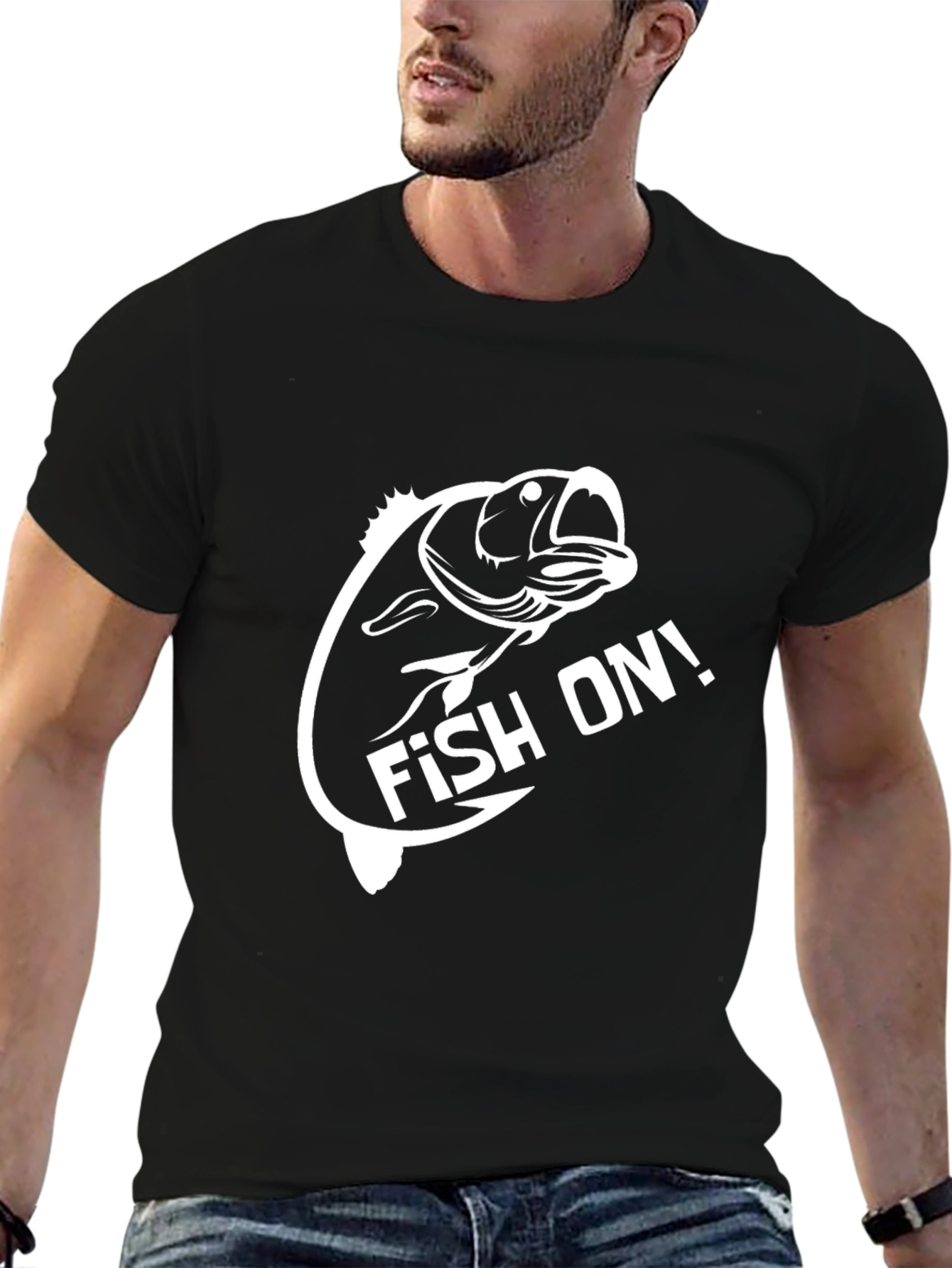 Fish On! Graphic T-Shirt Black Crew Neck