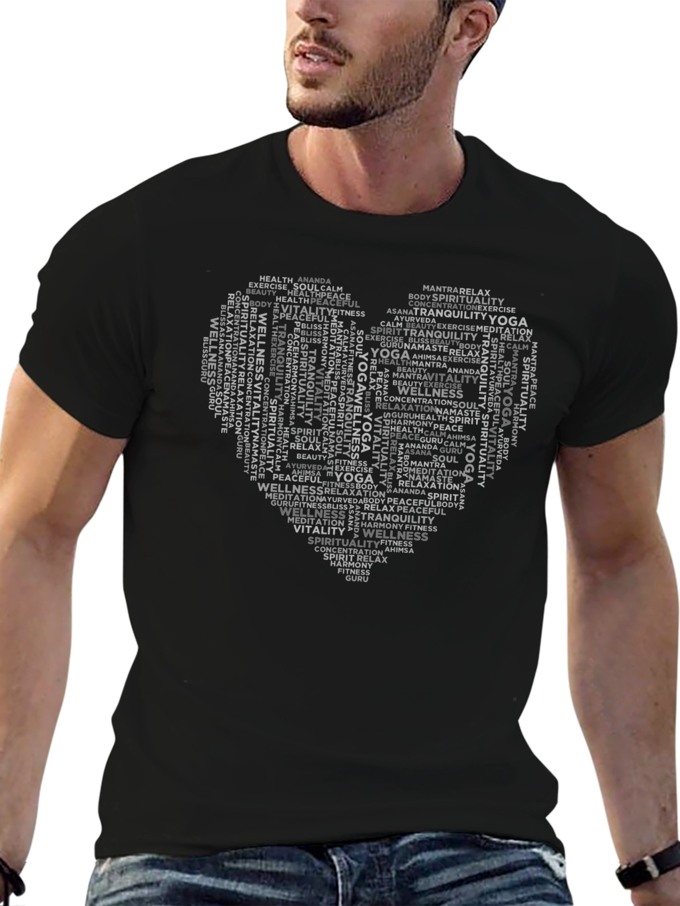 Yoga Word Art Heart Graphic T-Shirt