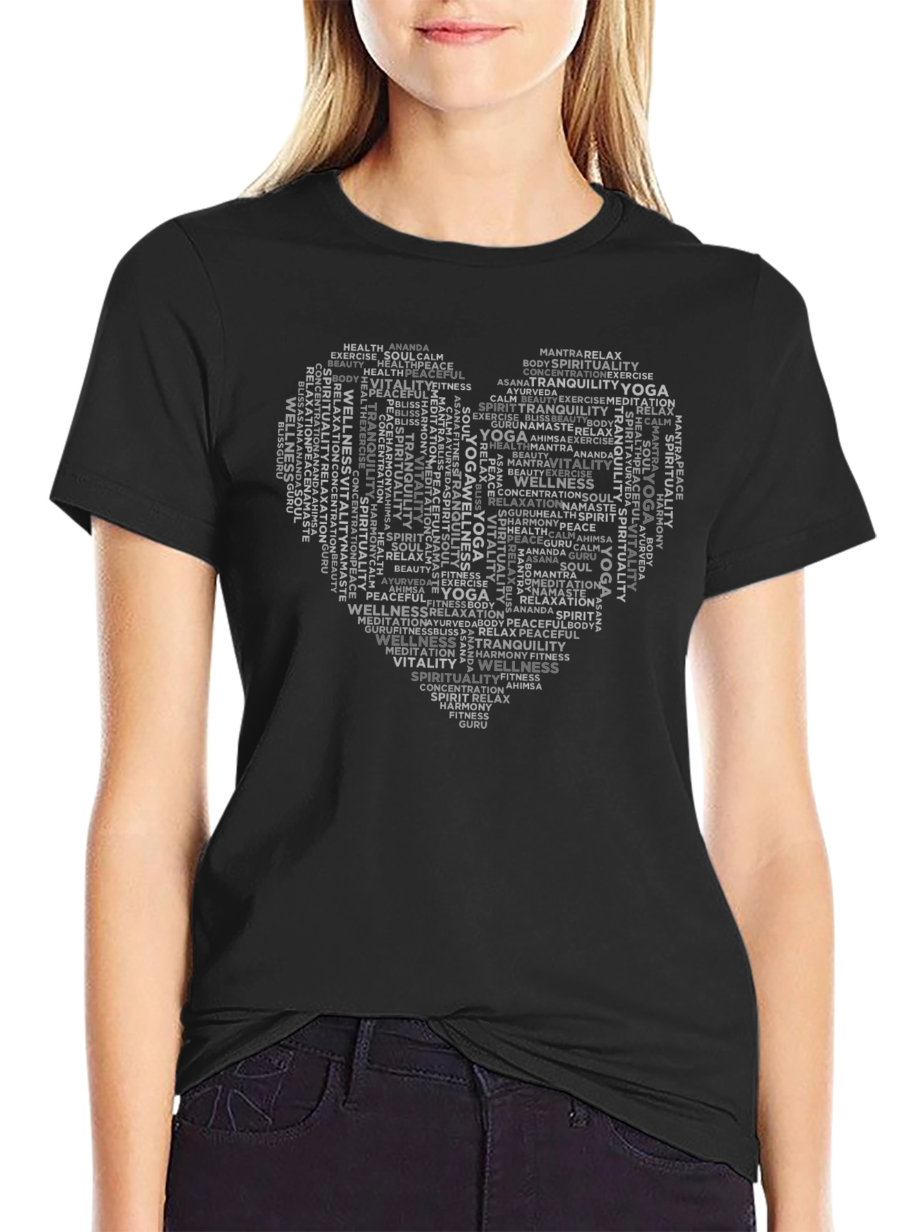 Yoga Word Art Heart Graphic T-Shirt