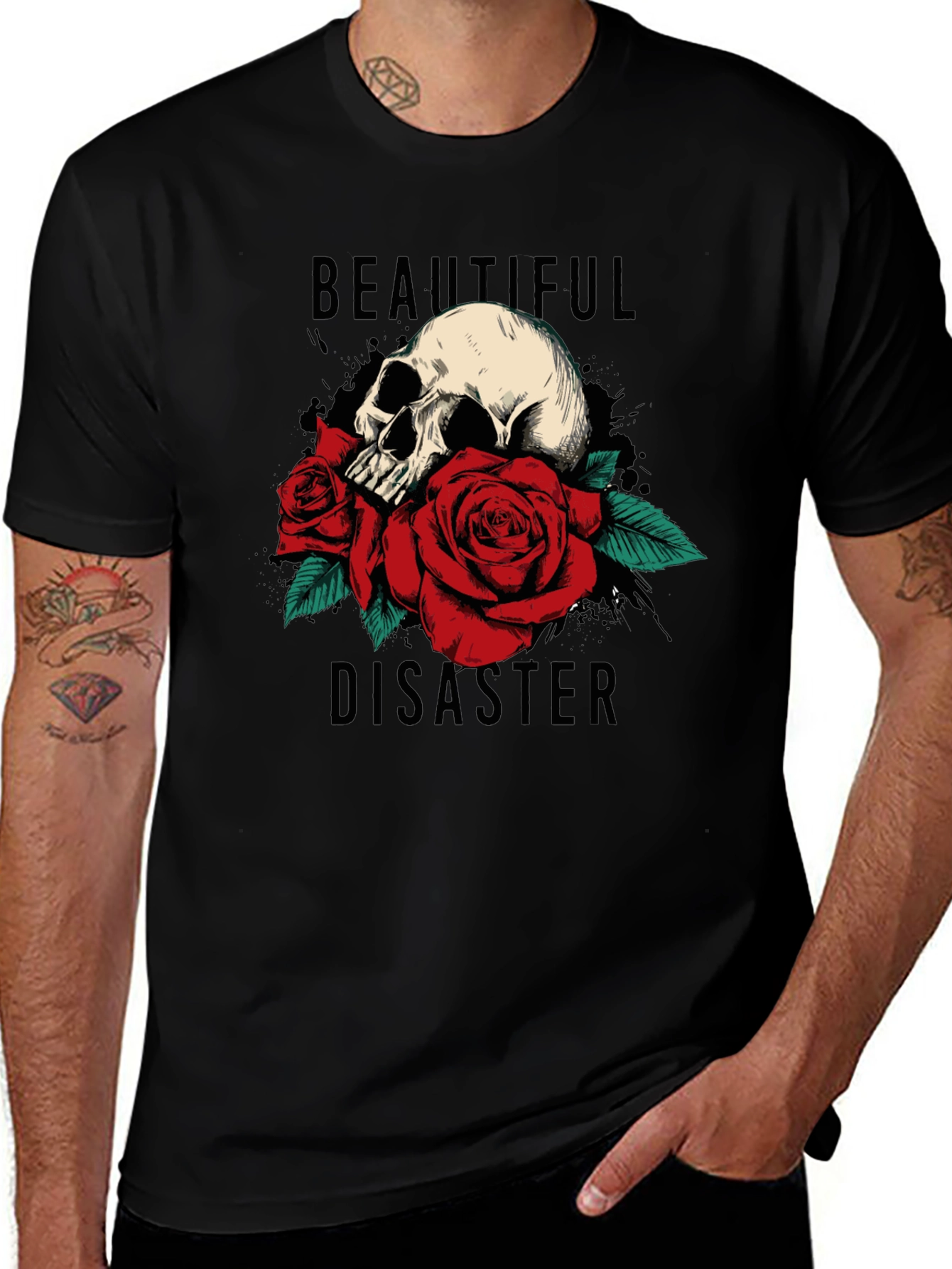 Beautiful Disaster Skull & Roses Graphic Tee