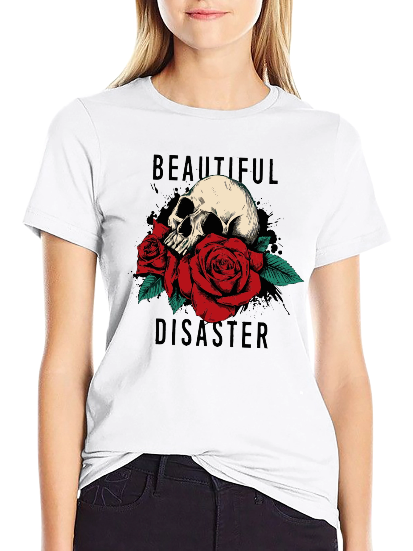 Beautiful Disaster Skull & Roses Graphic Tee