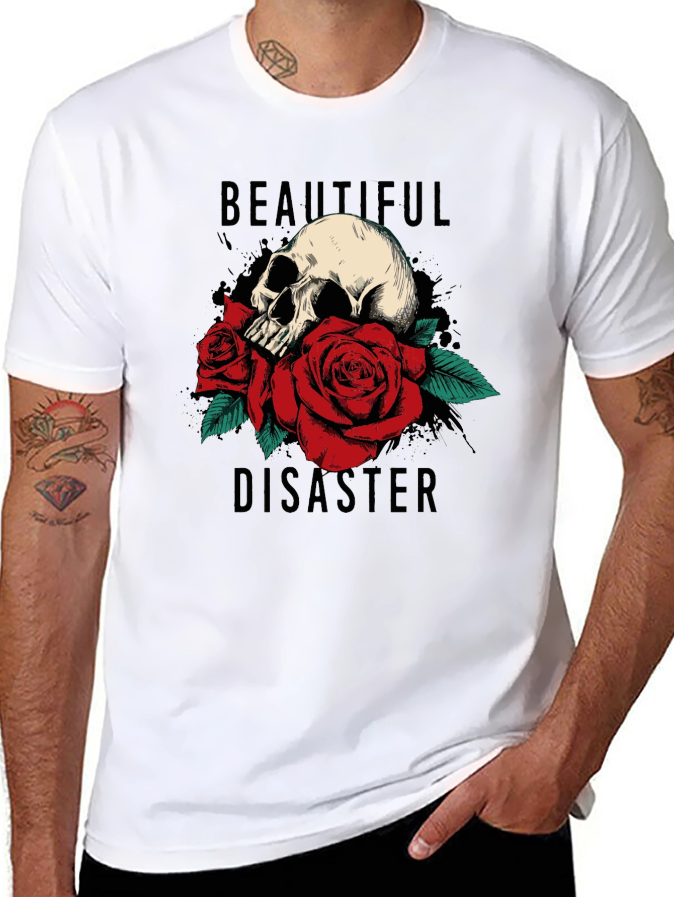Beautiful Disaster Skull & Roses Graphic Tee