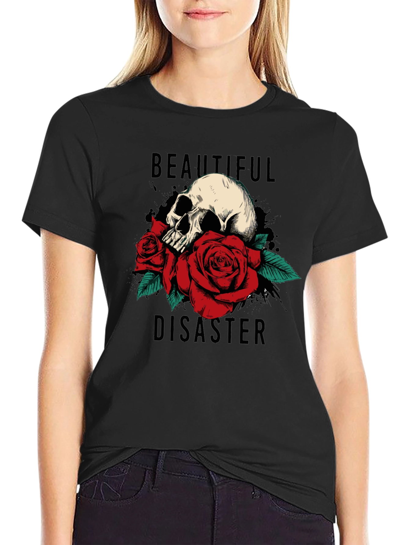 Beautiful Disaster Skull & Roses Graphic Tee