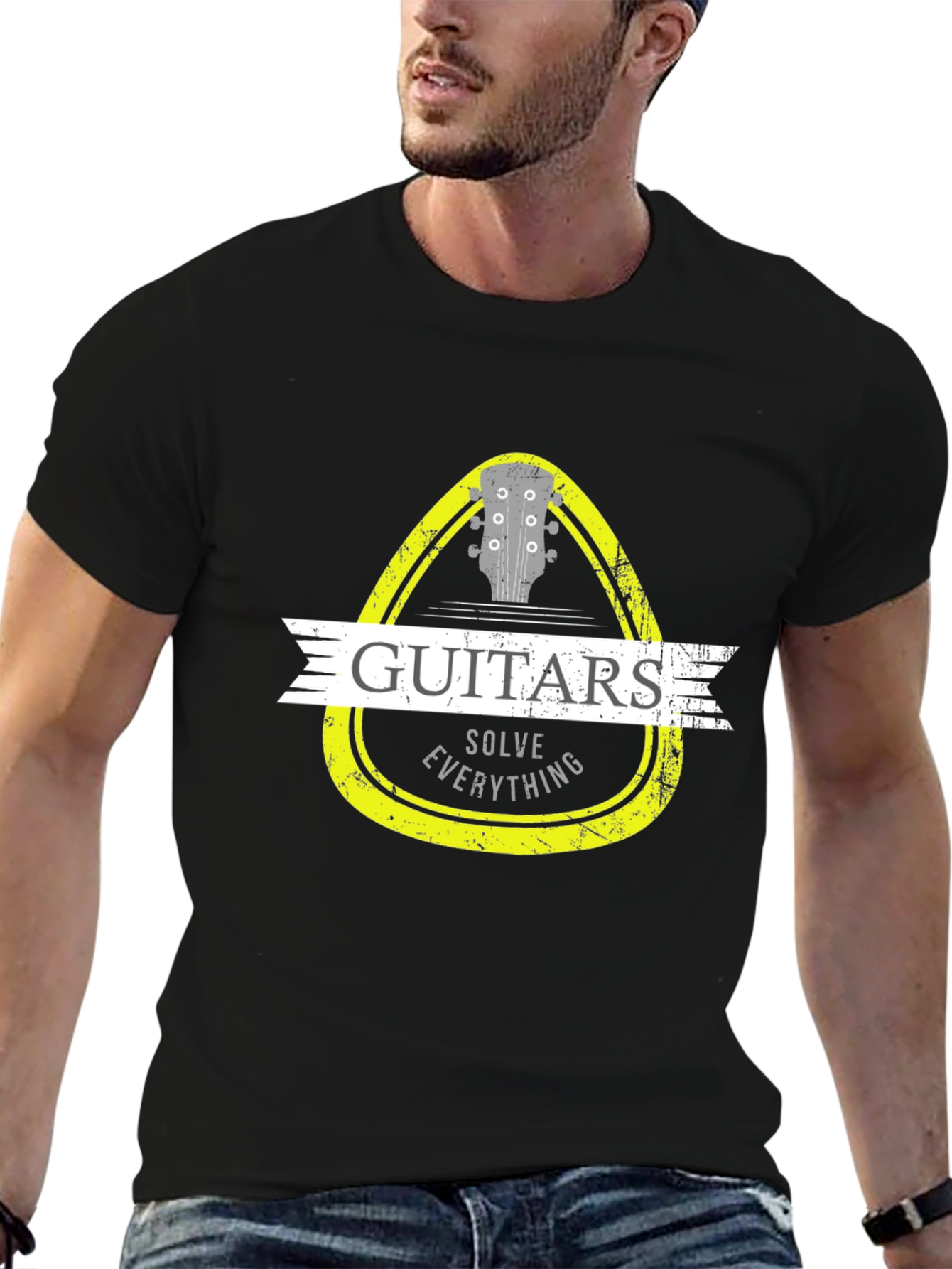 Guitars Solve Everything Graphic Tee - Music Lover T-Shirt
