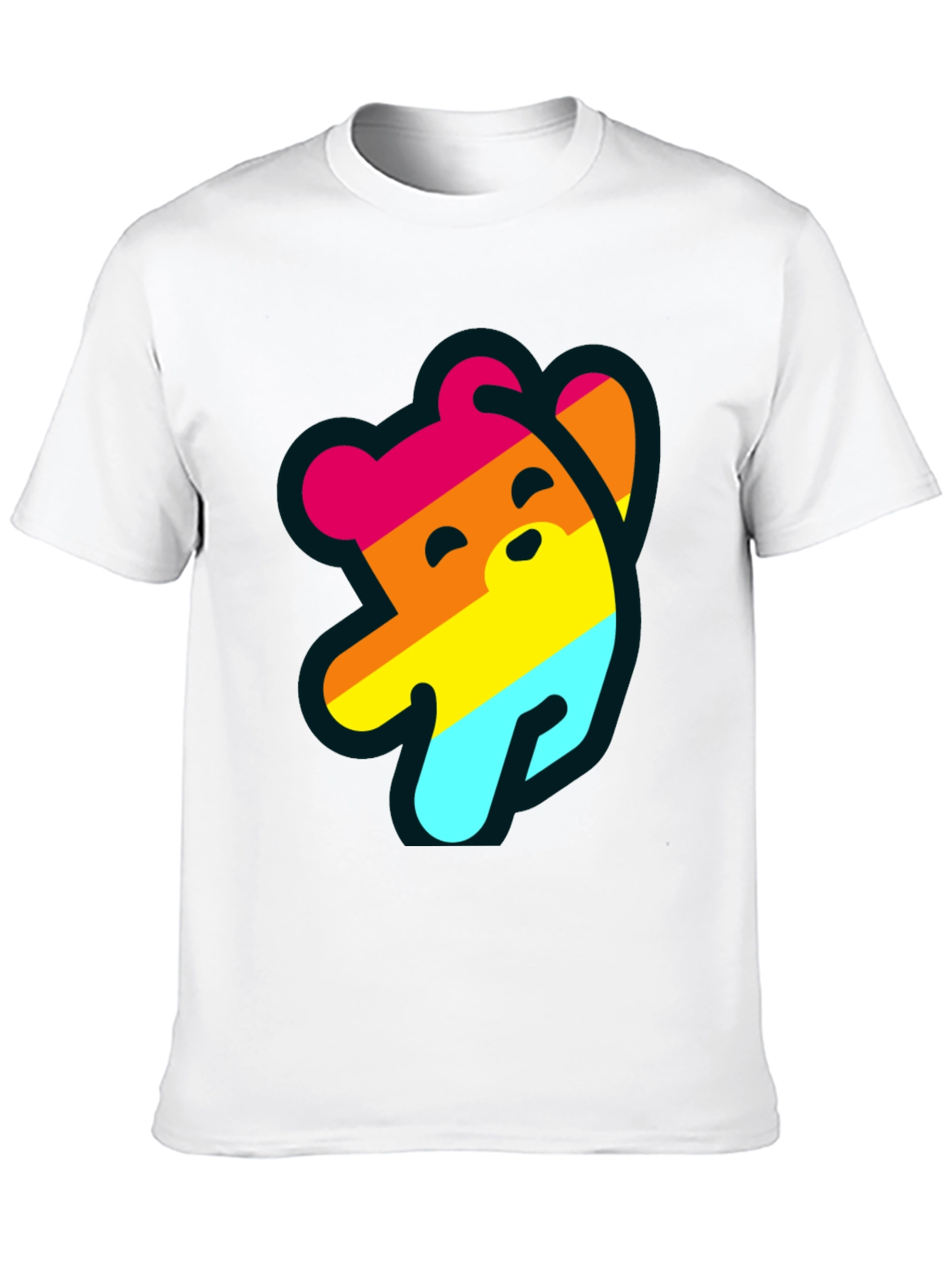 Rainbow Bear Graphic Tee - Casual Black T-Shirt