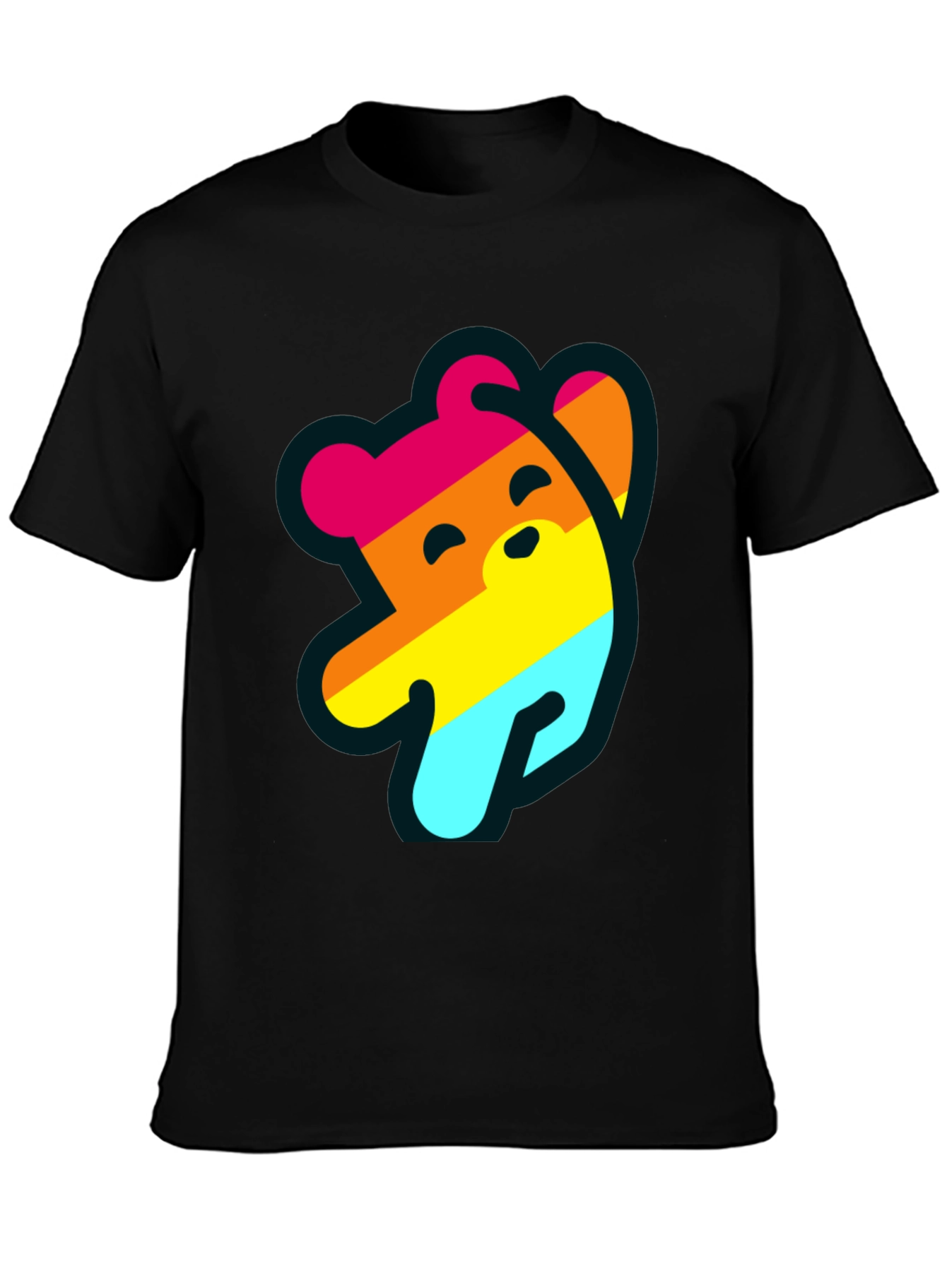 Rainbow Bear Graphic Tee - Casual Black T-Shirt