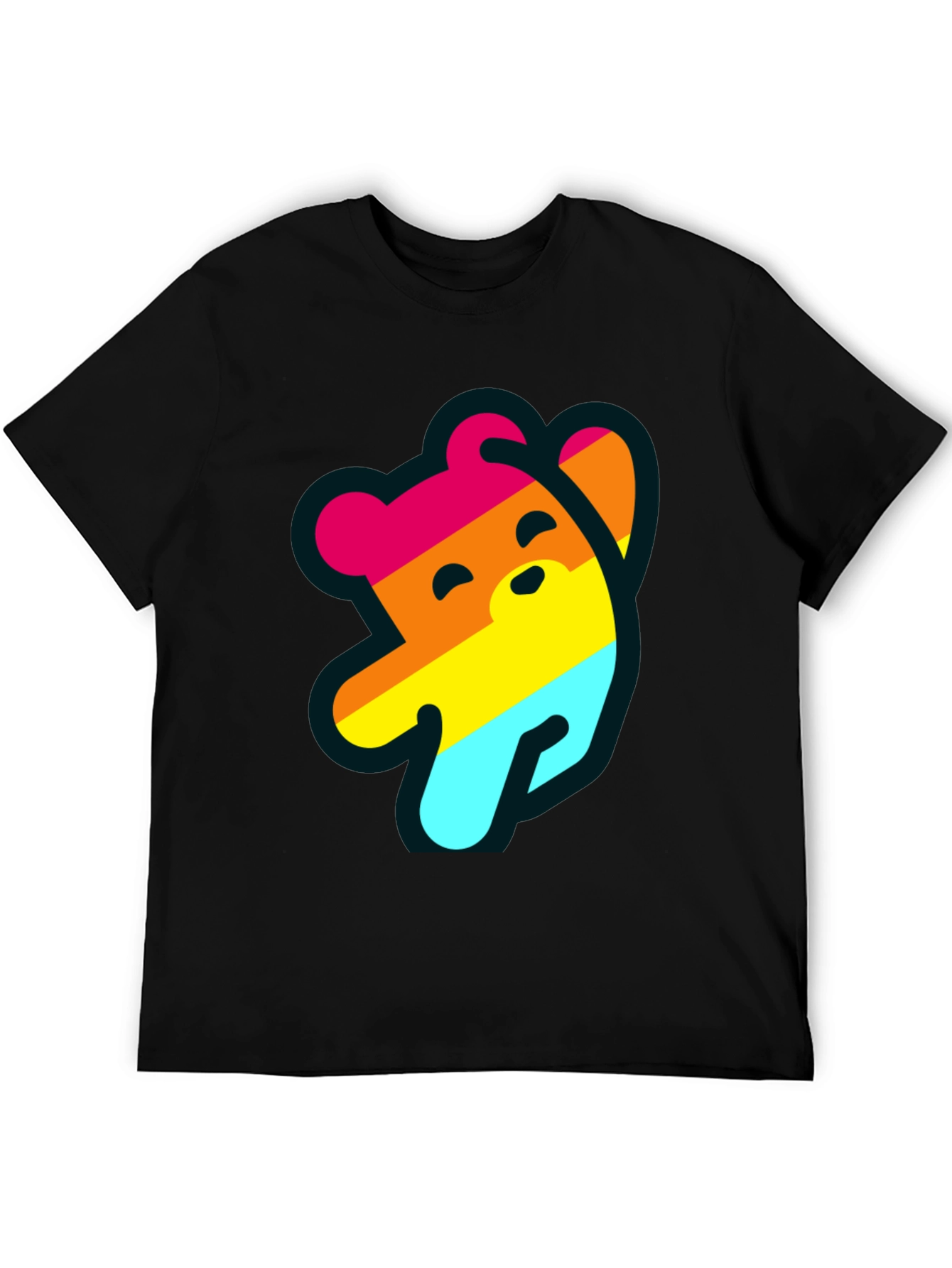 Rainbow Bear Graphic Tee - Casual Black T-Shirt