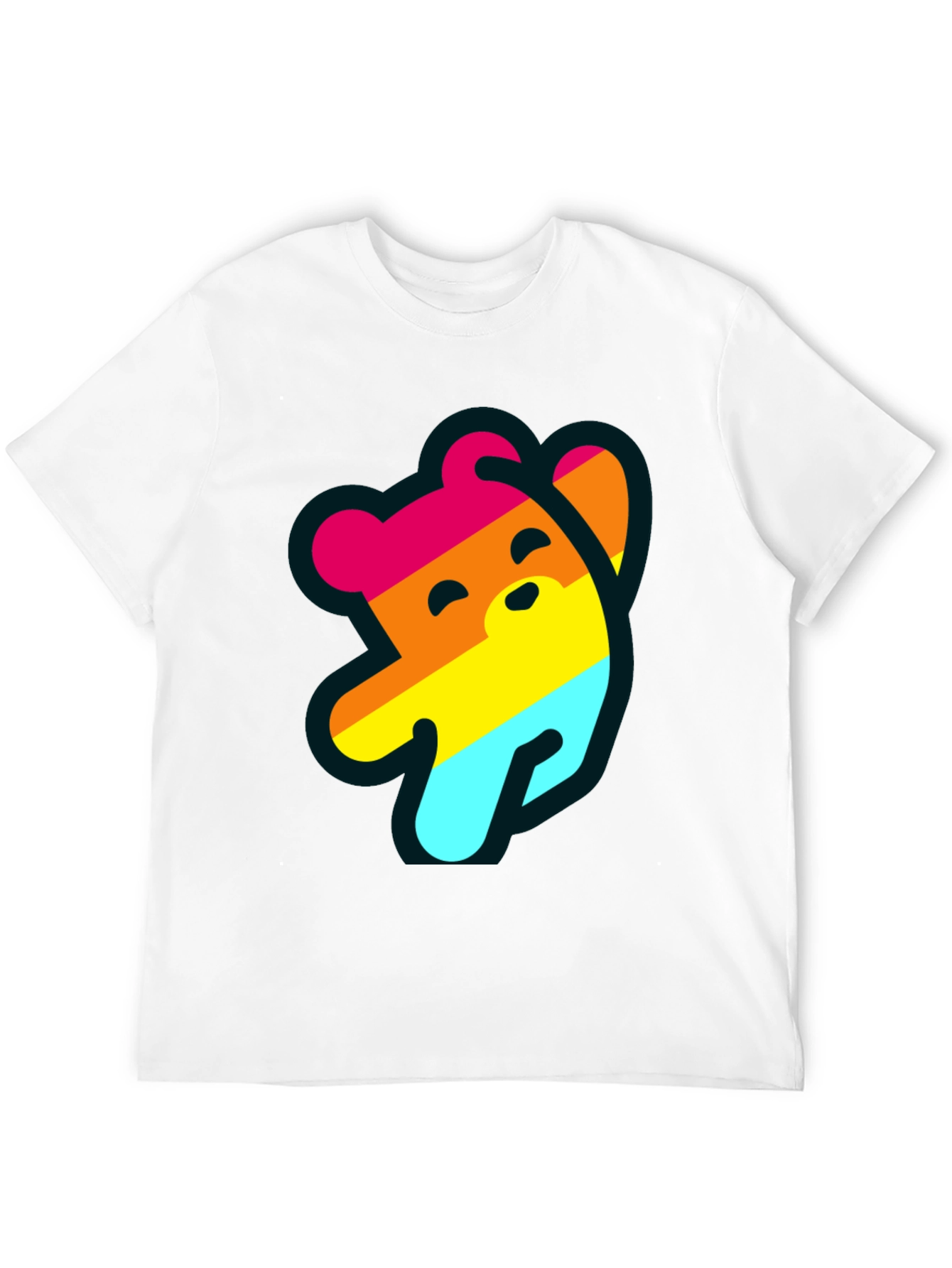 Rainbow Bear Graphic Tee - Casual Black T-Shirt