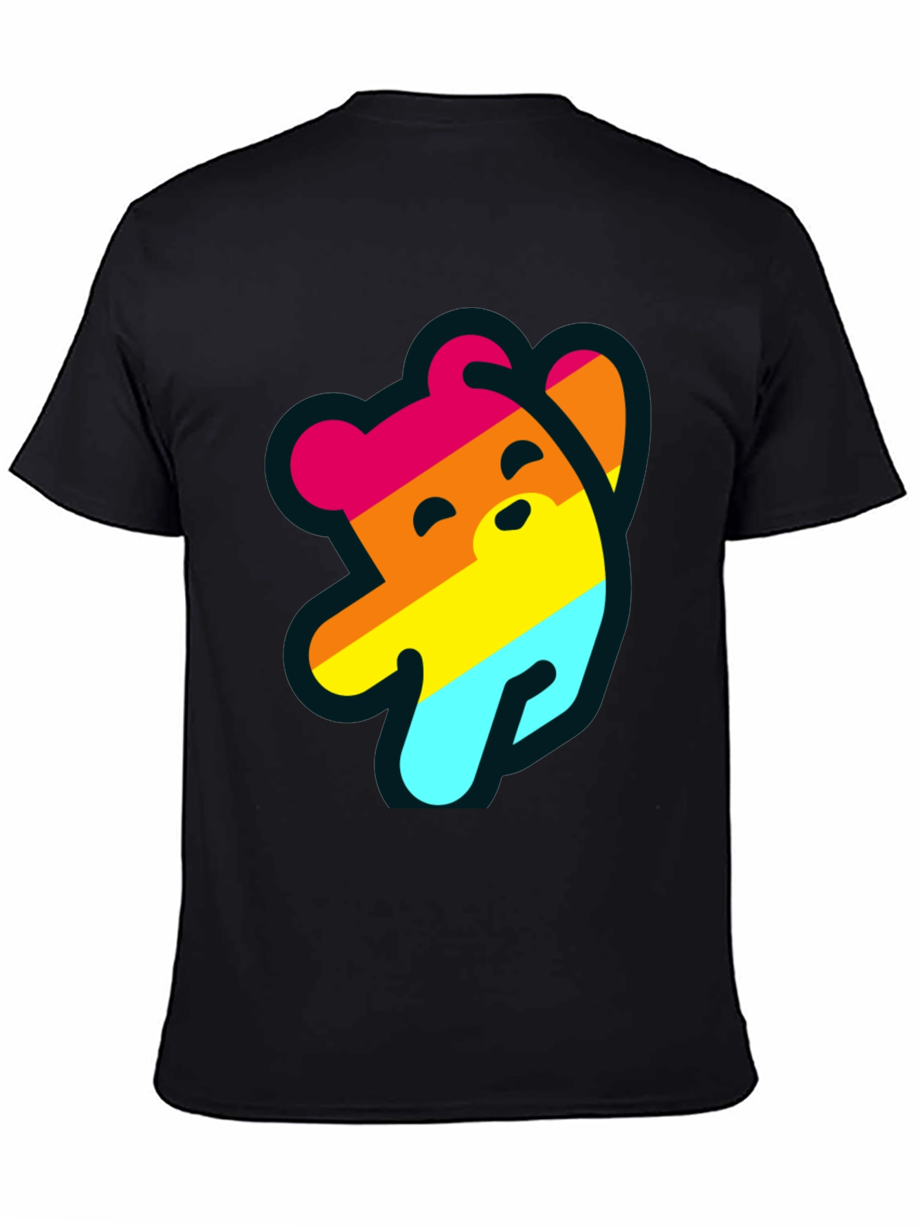 Rainbow Bear Graphic Tee - Casual Black T-Shirt