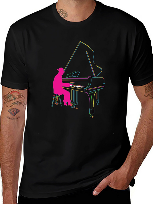 Piano Player Graphic Tee - Musicians Colorful T-Shirt