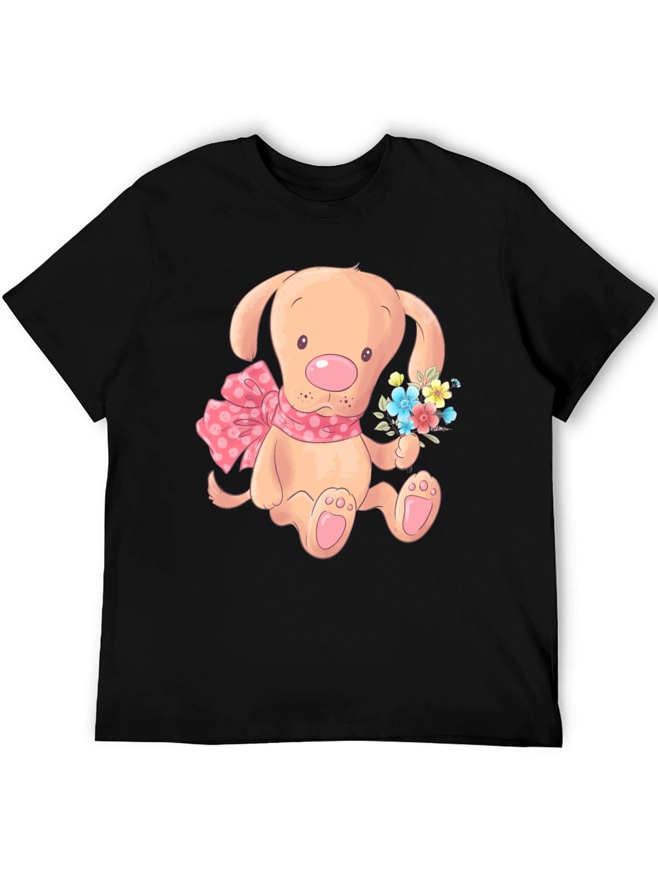 Cute Puppy T-Shirt - Mens Black Cotton Blend
