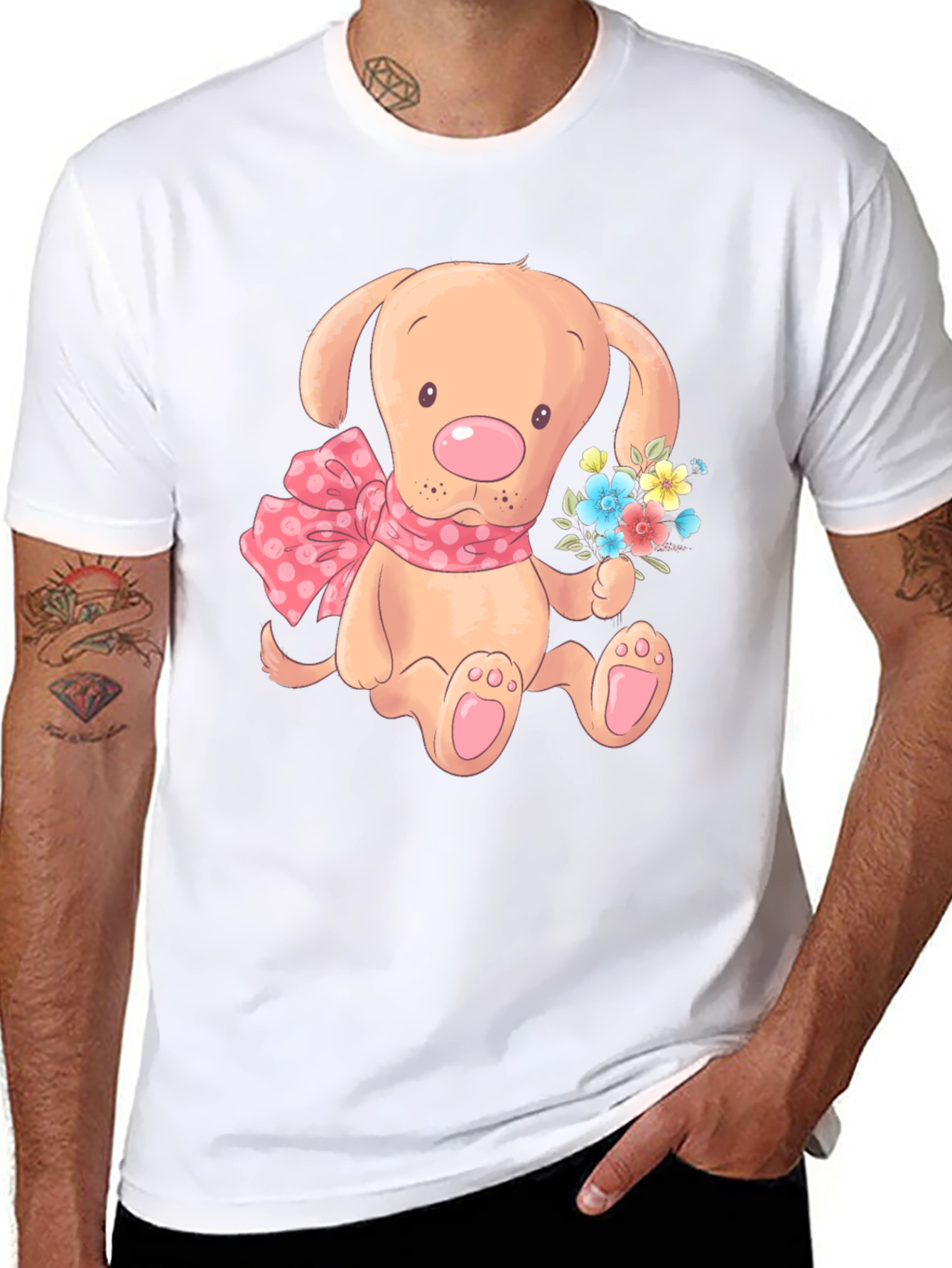 Cute Puppy T-Shirt - Mens Black Cotton Blend