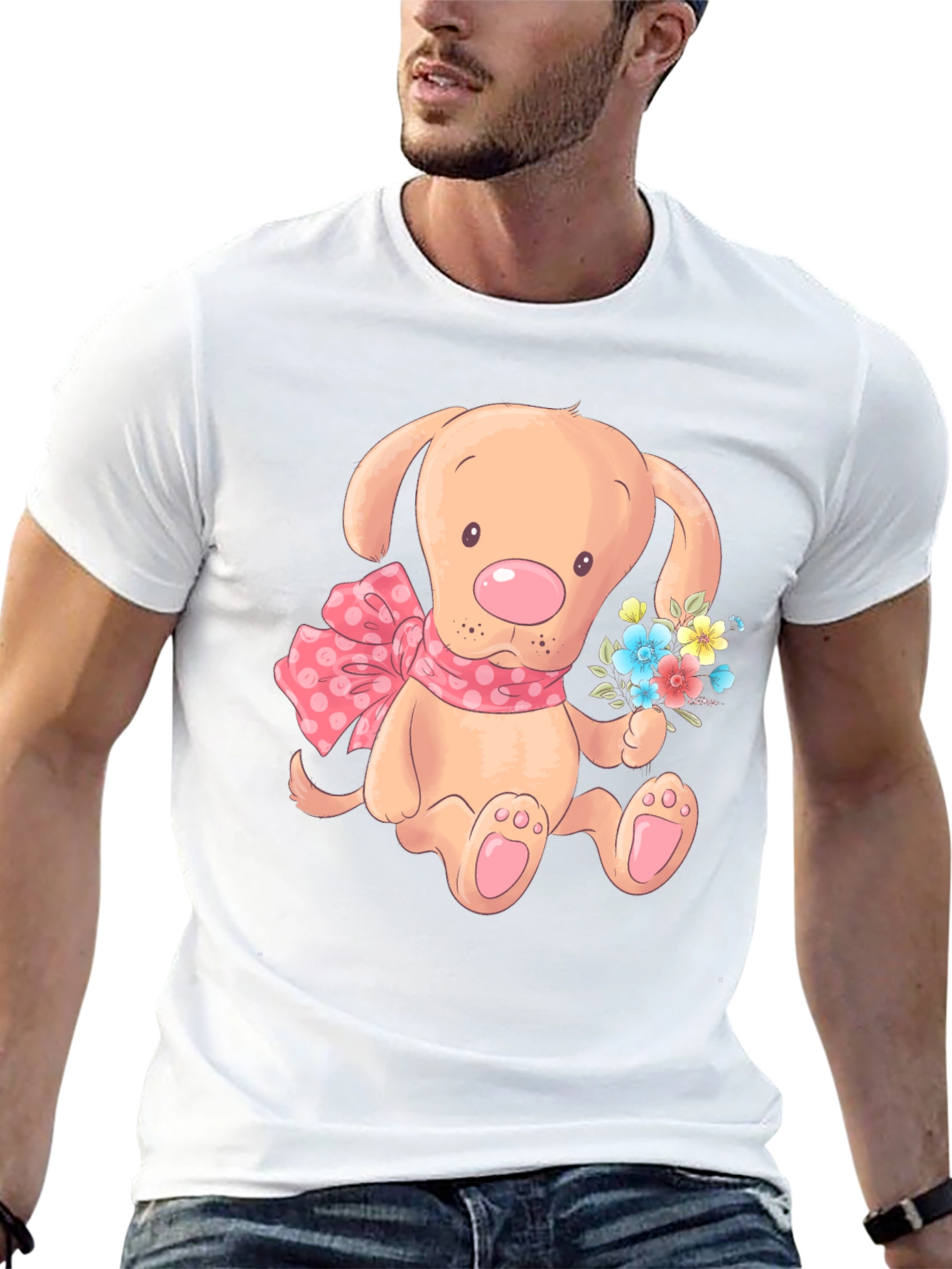 Cute Puppy T-Shirt - Mens Black Cotton Blend
