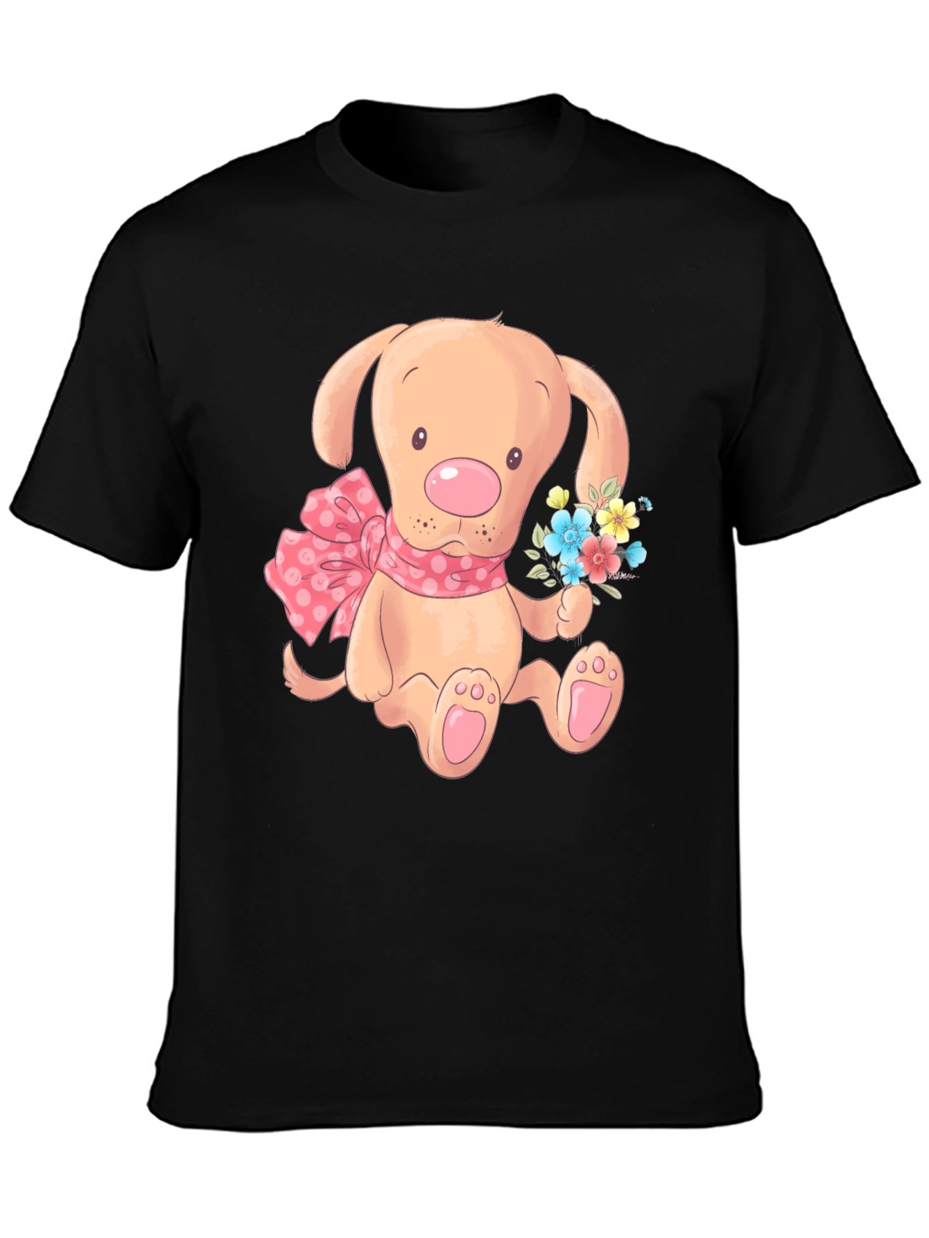 Cute Puppy T-Shirt - Mens Black Cotton Blend