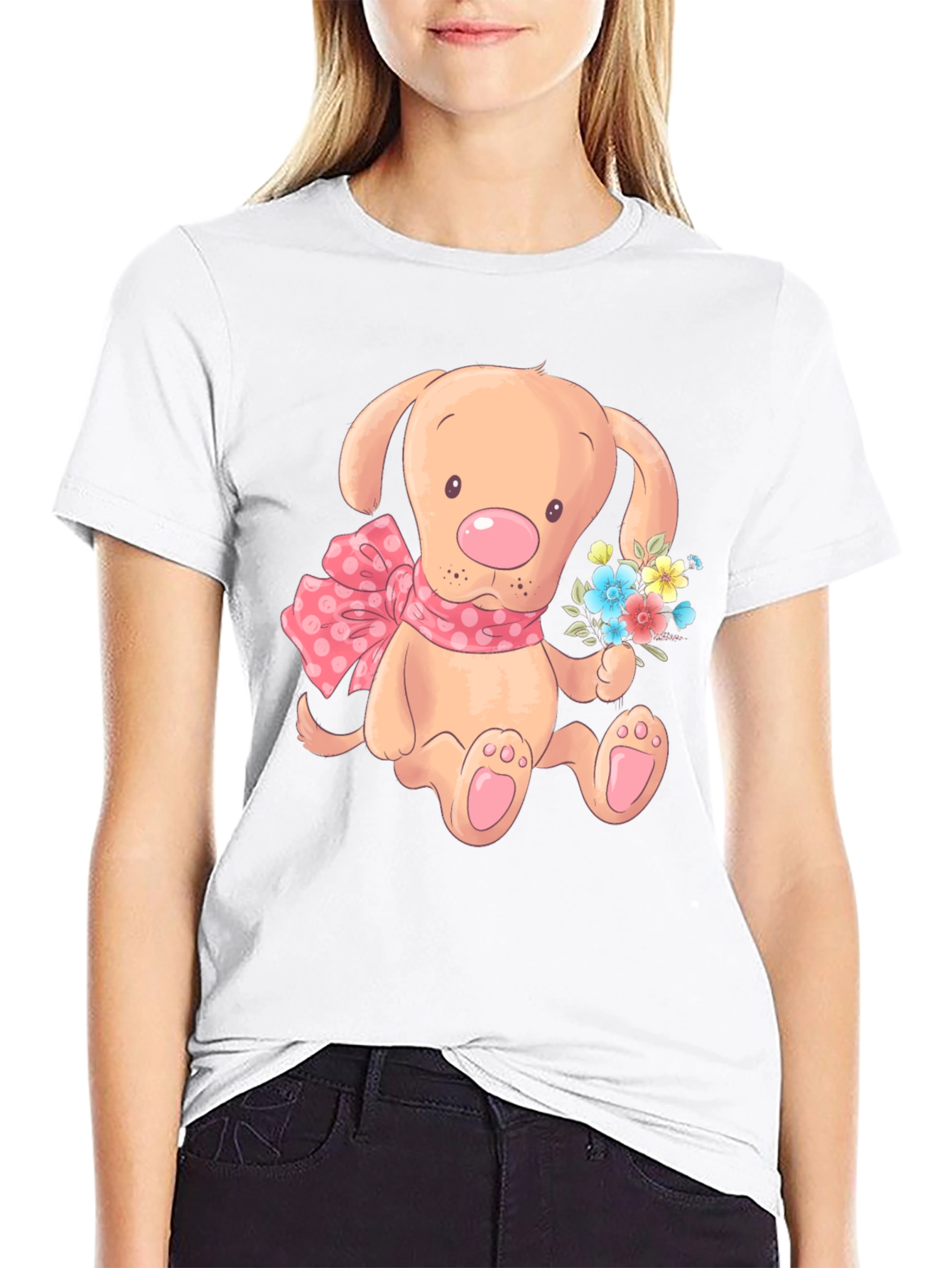 Cute Puppy T-Shirt - Mens Black Cotton Blend
