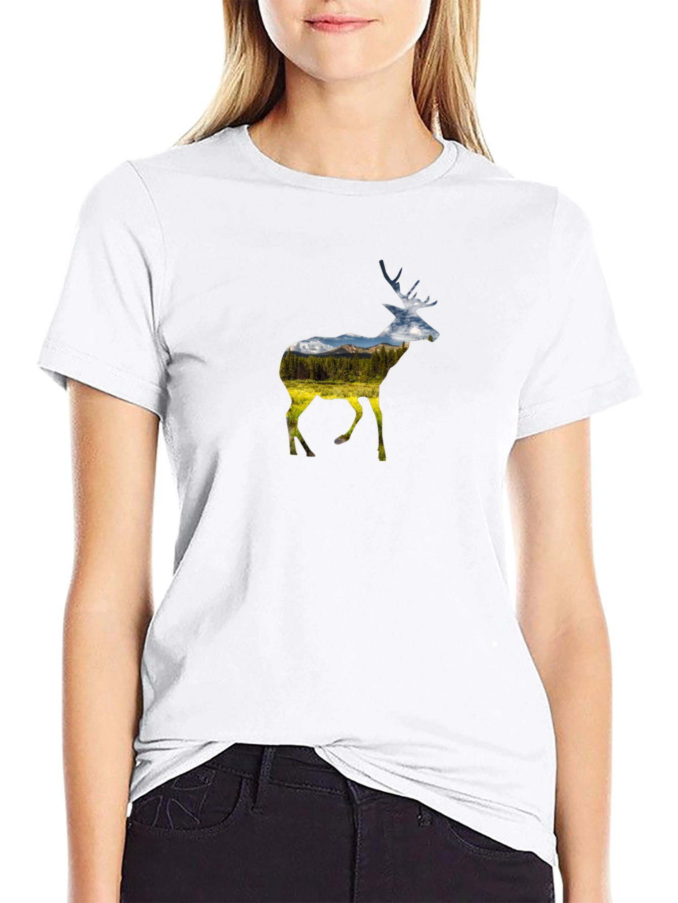 Nature Deer Graphic Black Tee