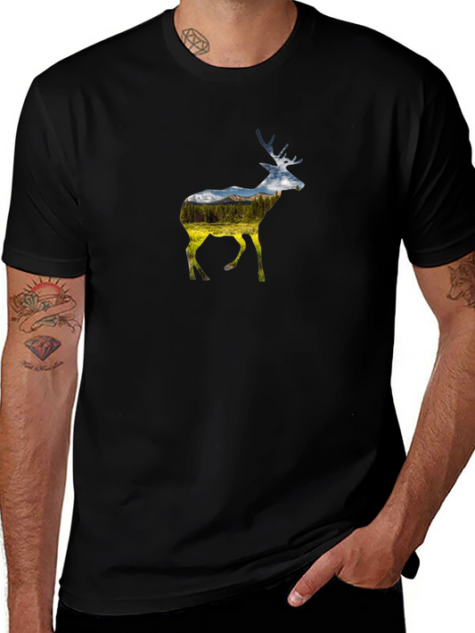 Nature Deer Graphic Black Tee