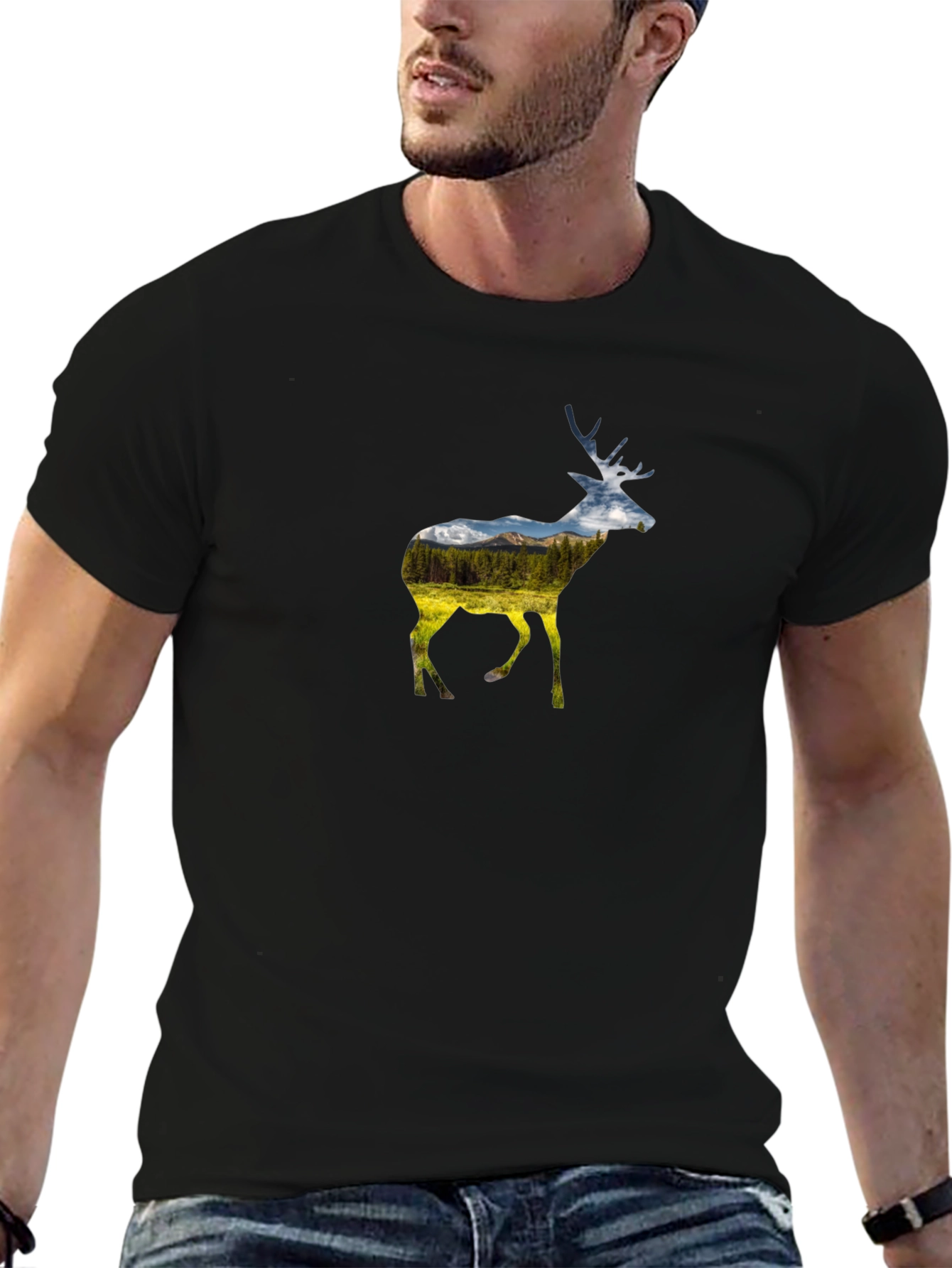 Nature Deer Graphic Black Tee