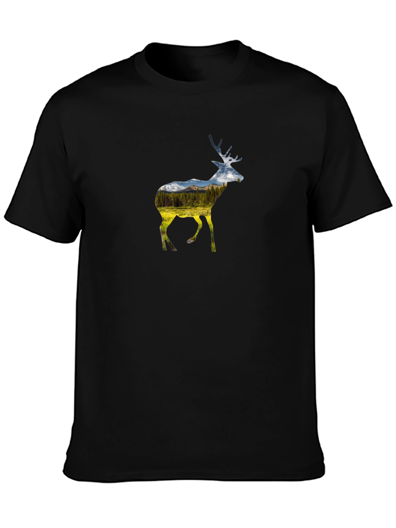 Nature Deer Graphic Black Tee