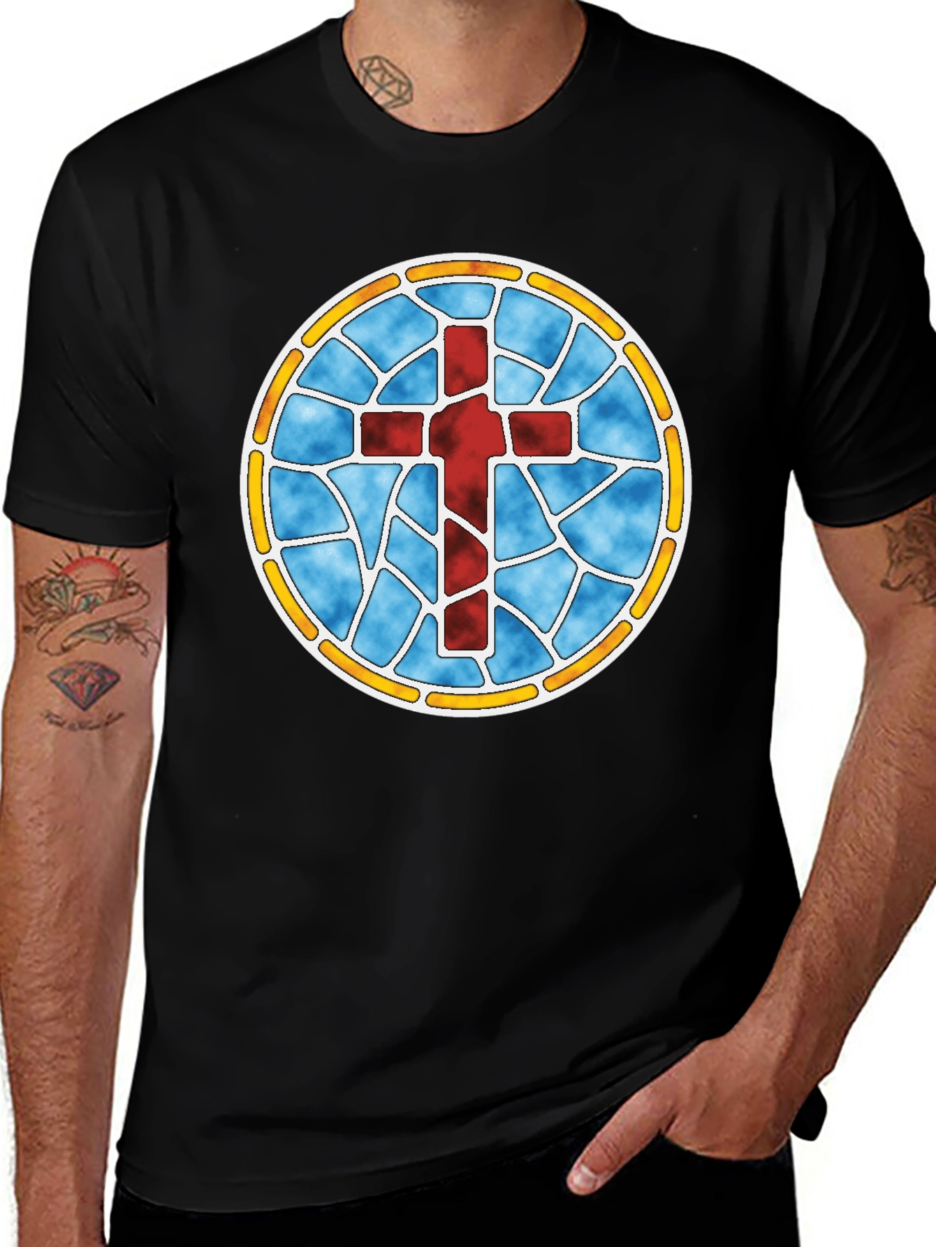 Stained Glass Cross Graphic Tee