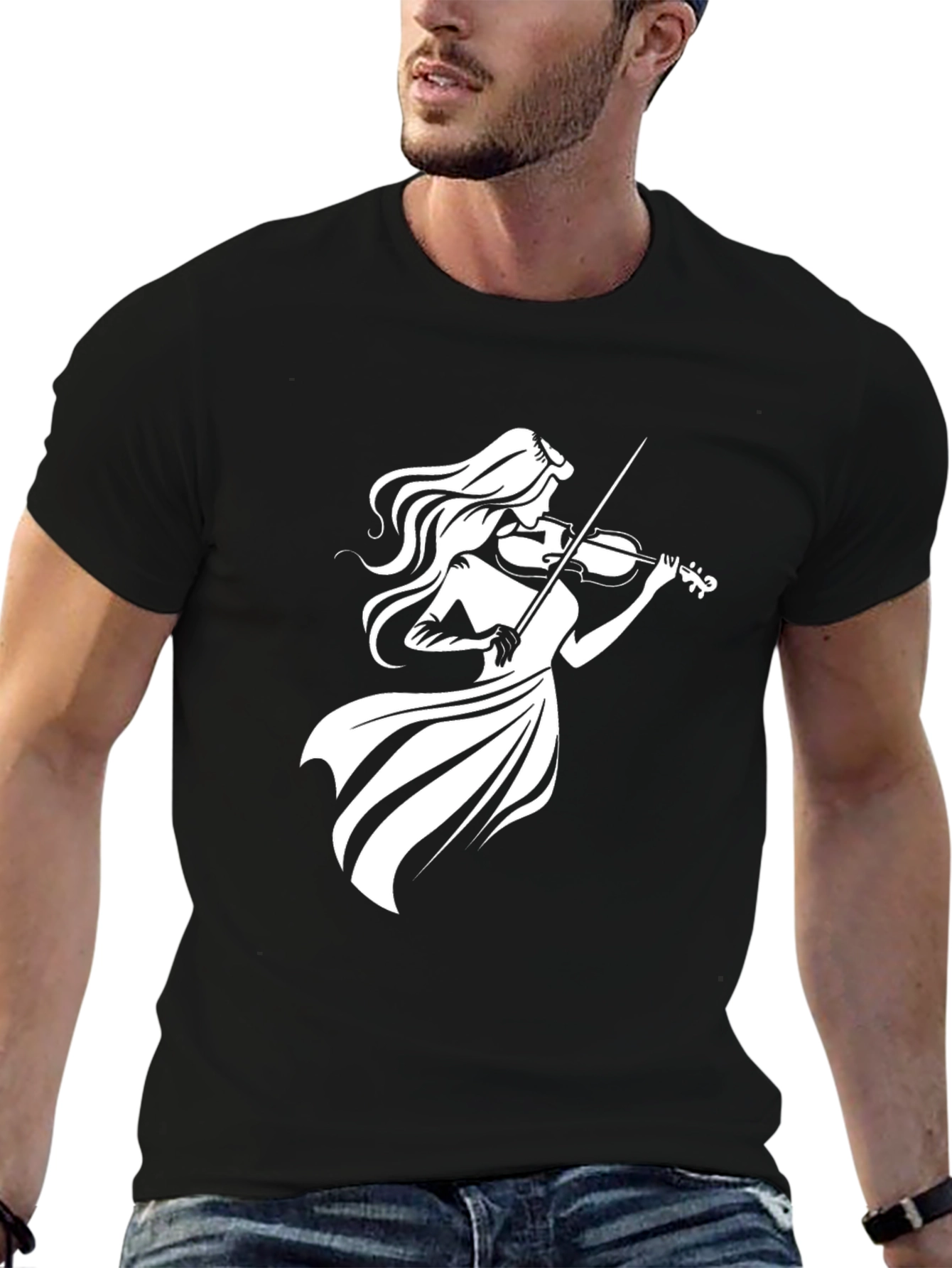 Violinist Graphic Tee - Black Cotton T-Shirt