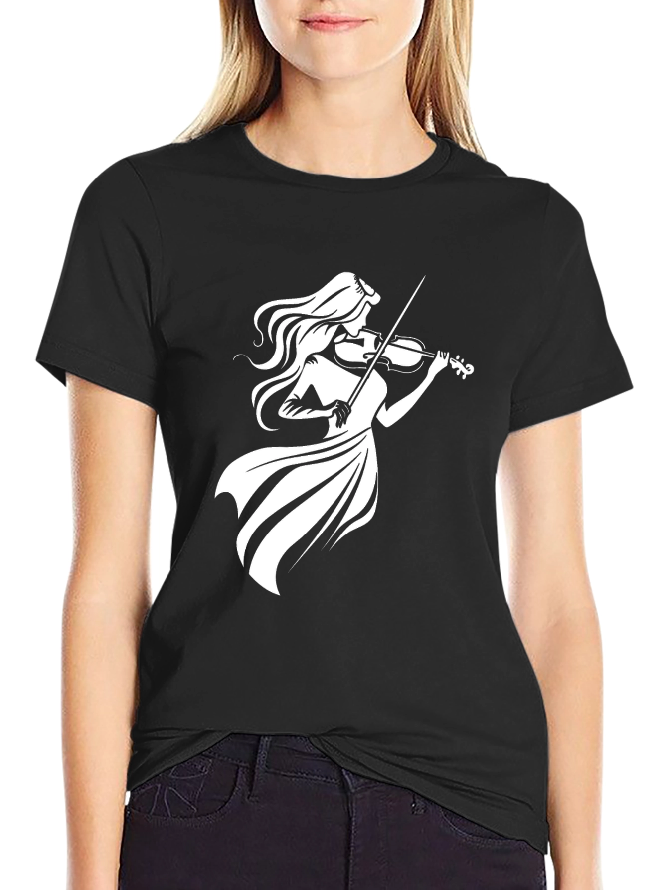Violinist Graphic Tee - Black Cotton T-Shirt