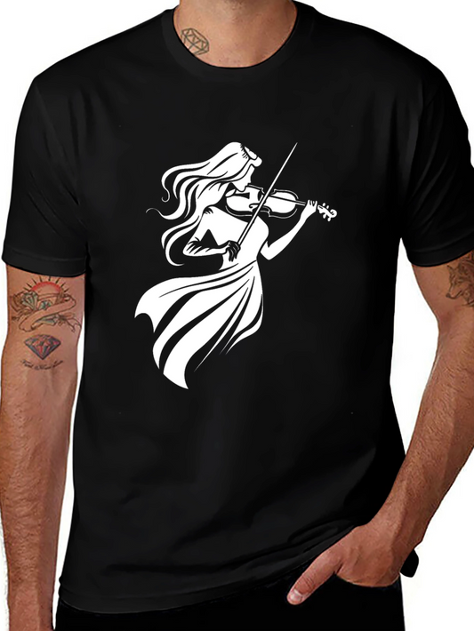Violinist Graphic Tee - Black Cotton T-Shirt