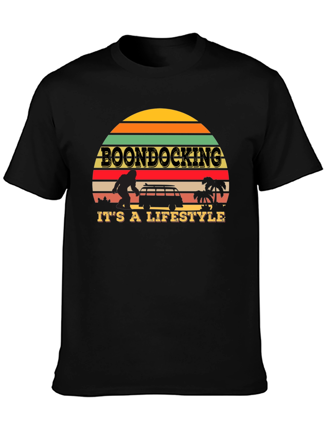 Boondocking Lifestyle T-Shirt - Retro Sunset Design