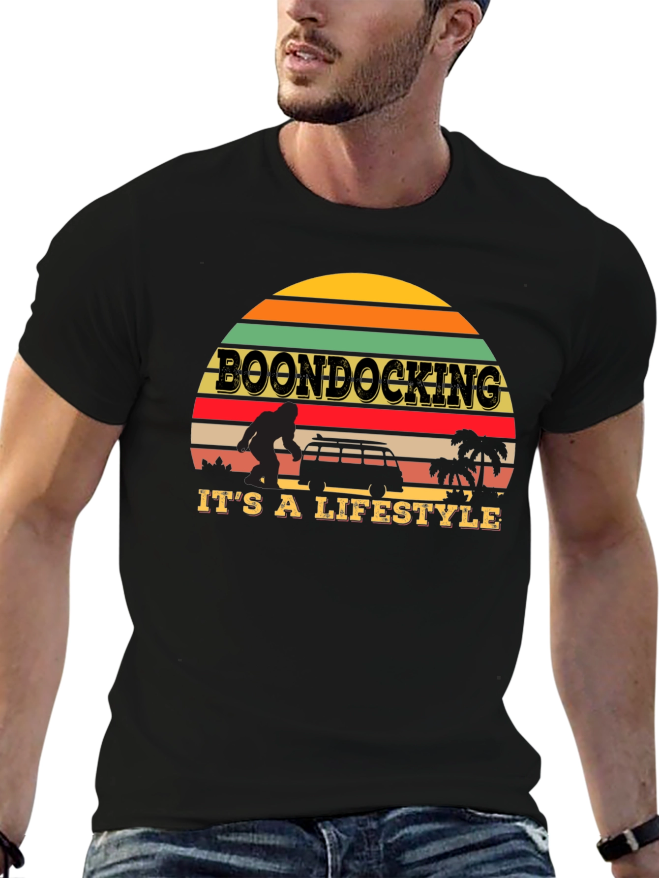 Boondocking Lifestyle T-Shirt - Retro Sunset Design