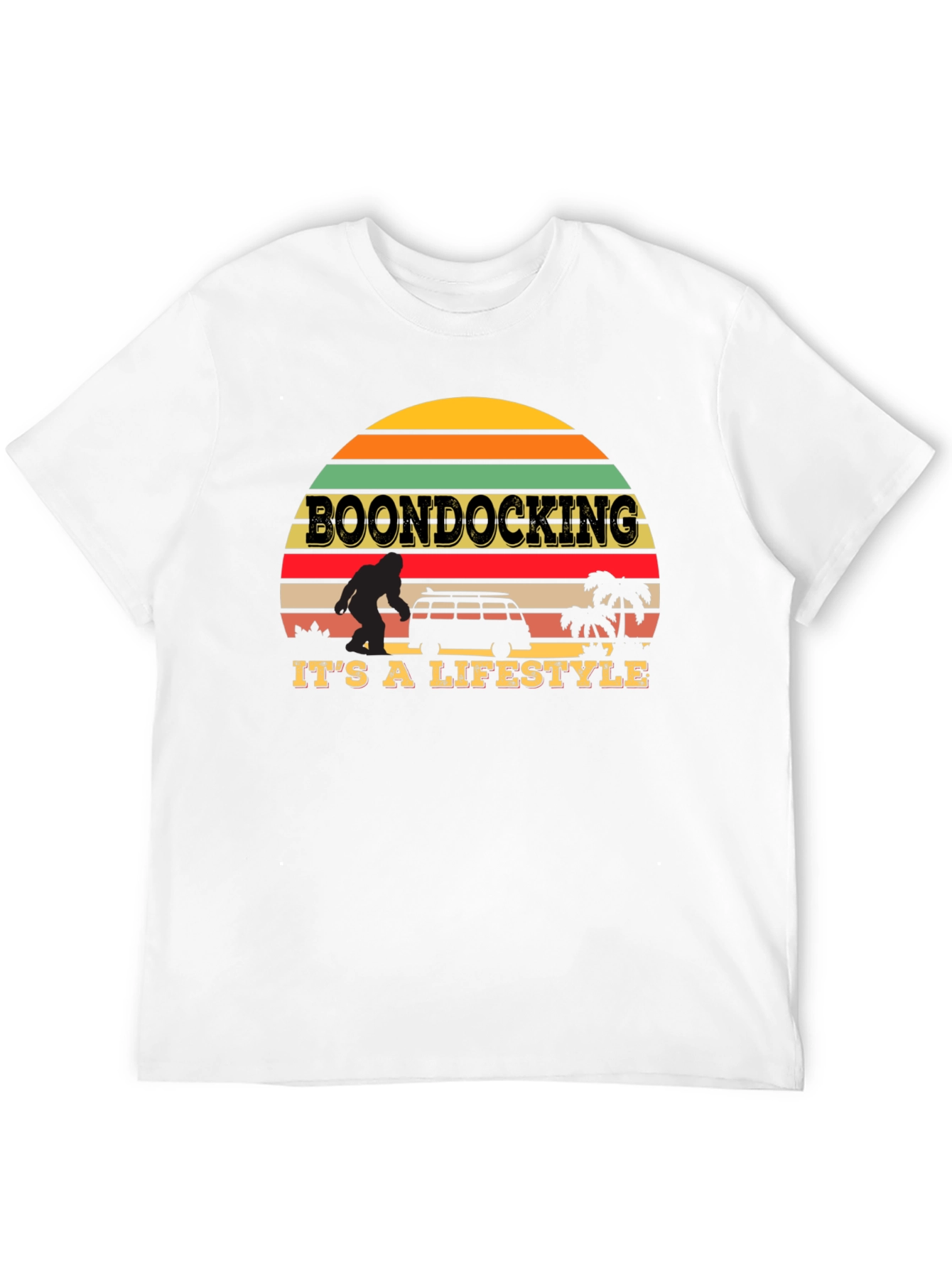 Boondocking Lifestyle T-Shirt - Retro Sunset Design