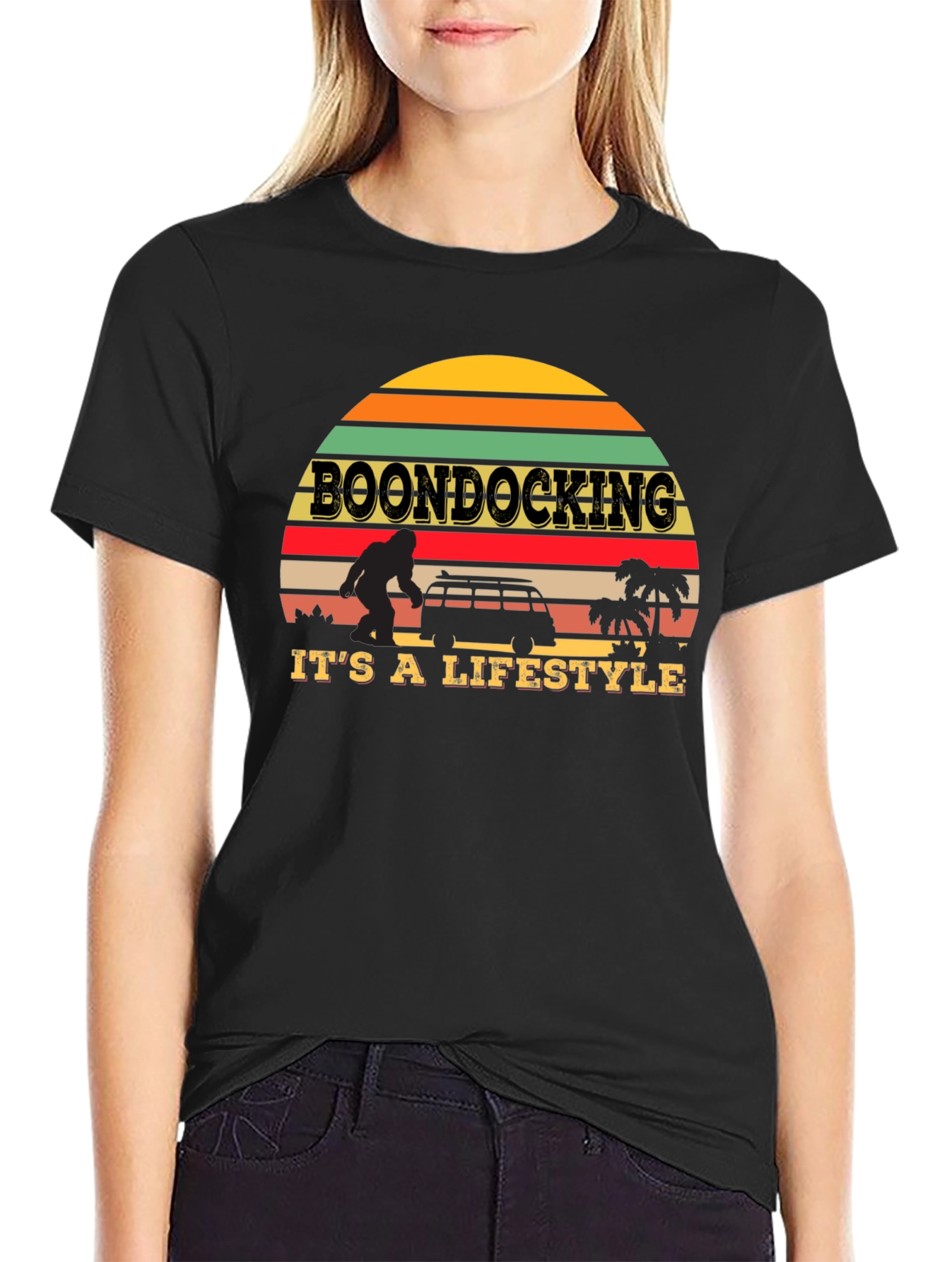 Boondocking Lifestyle T-Shirt - Retro Sunset Design