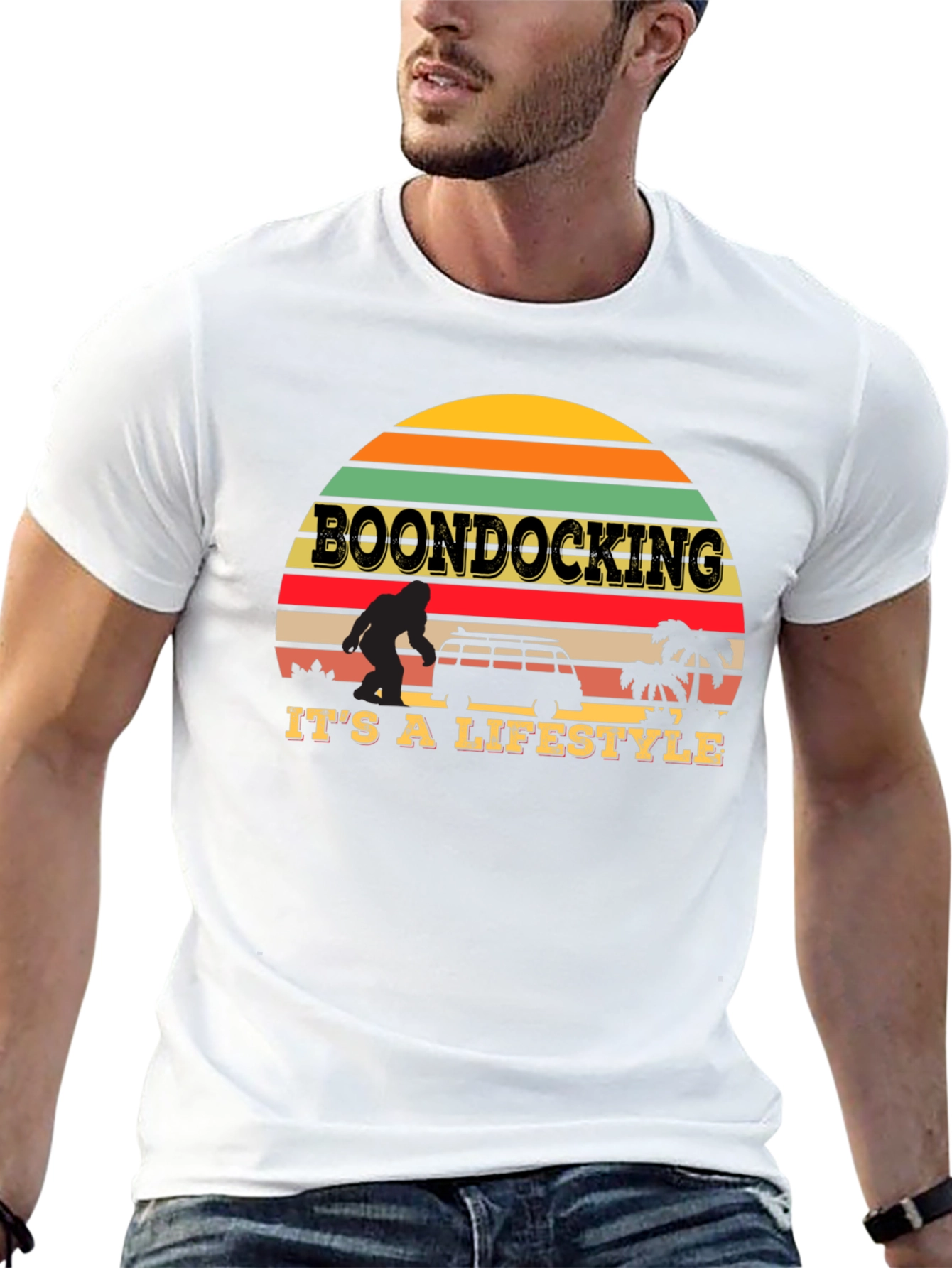 Boondocking Lifestyle T-Shirt - Retro Sunset Design