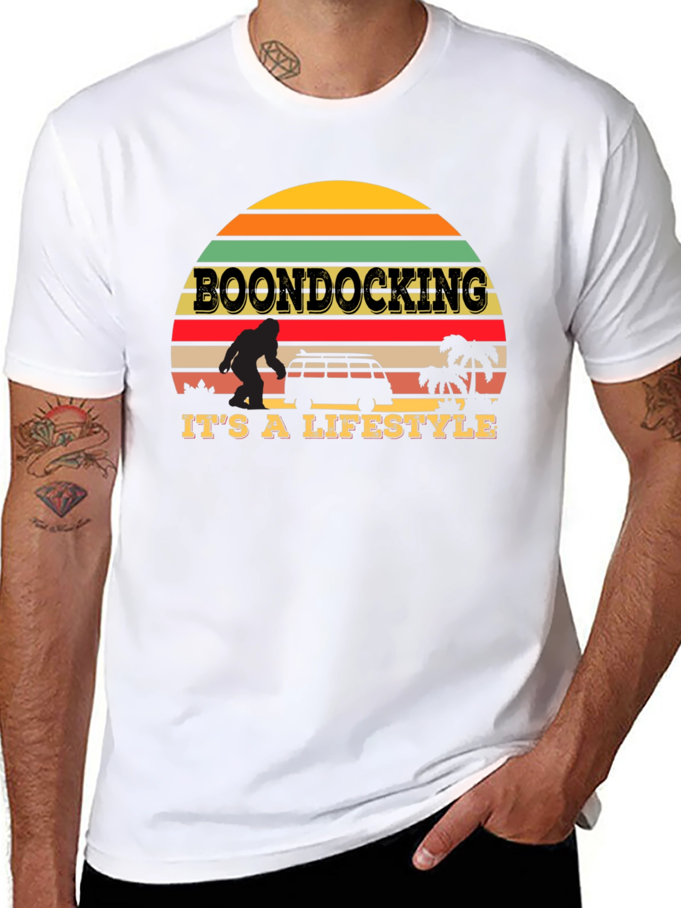 Boondocking Lifestyle T-Shirt - Retro Sunset Design