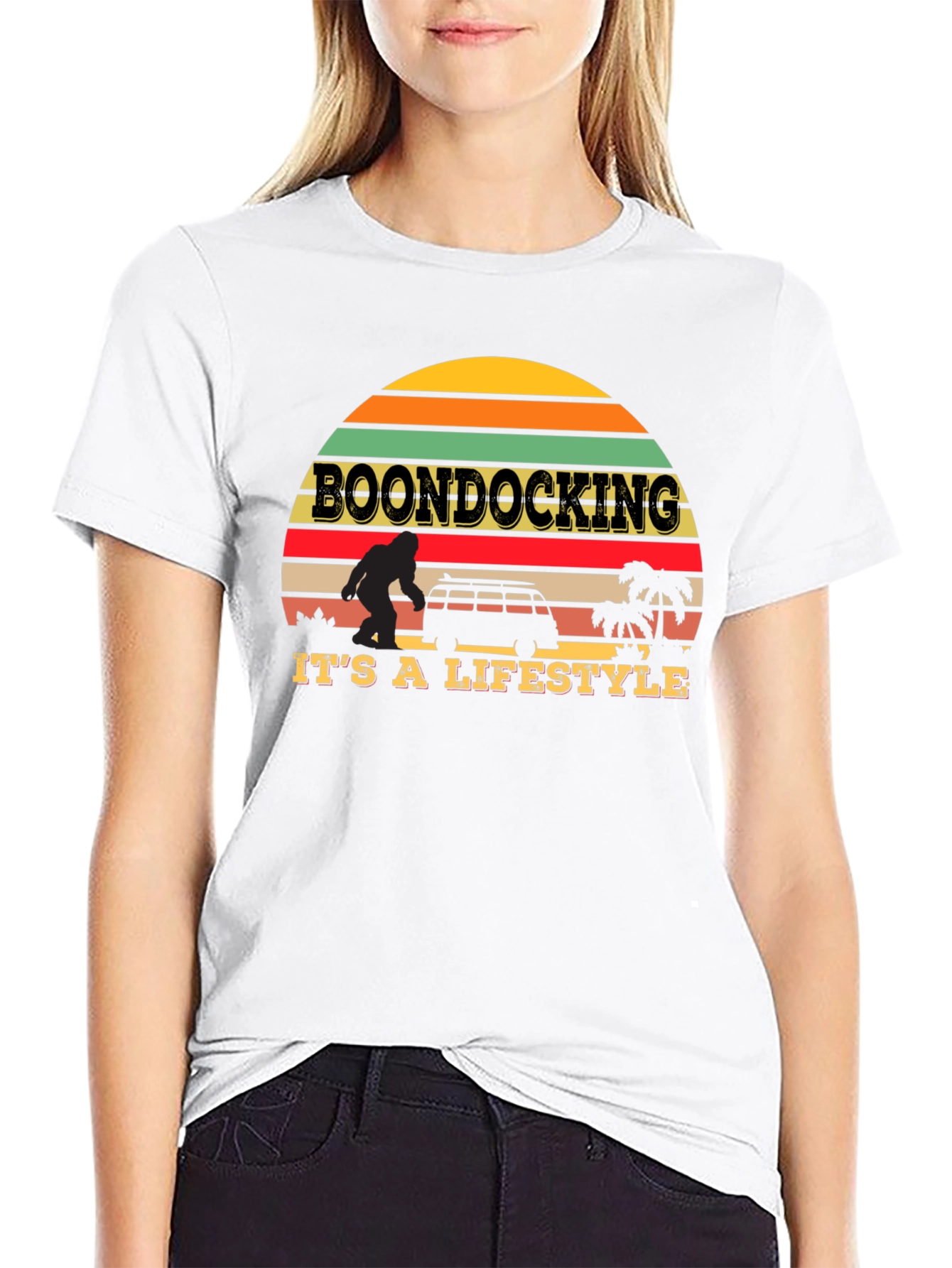 Boondocking Lifestyle T-Shirt - Retro Sunset Design