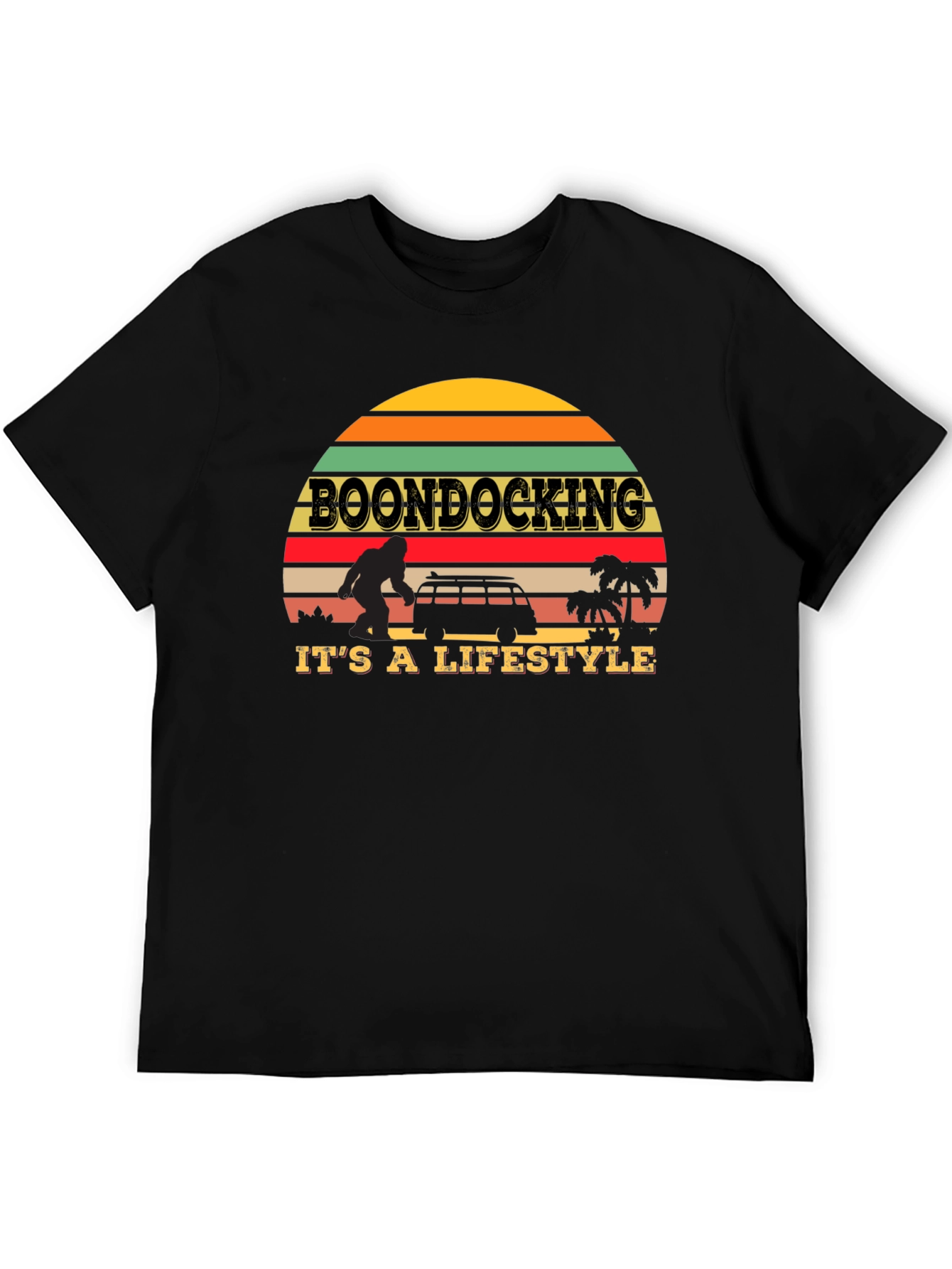Boondocking Lifestyle T-Shirt - Retro Sunset Design