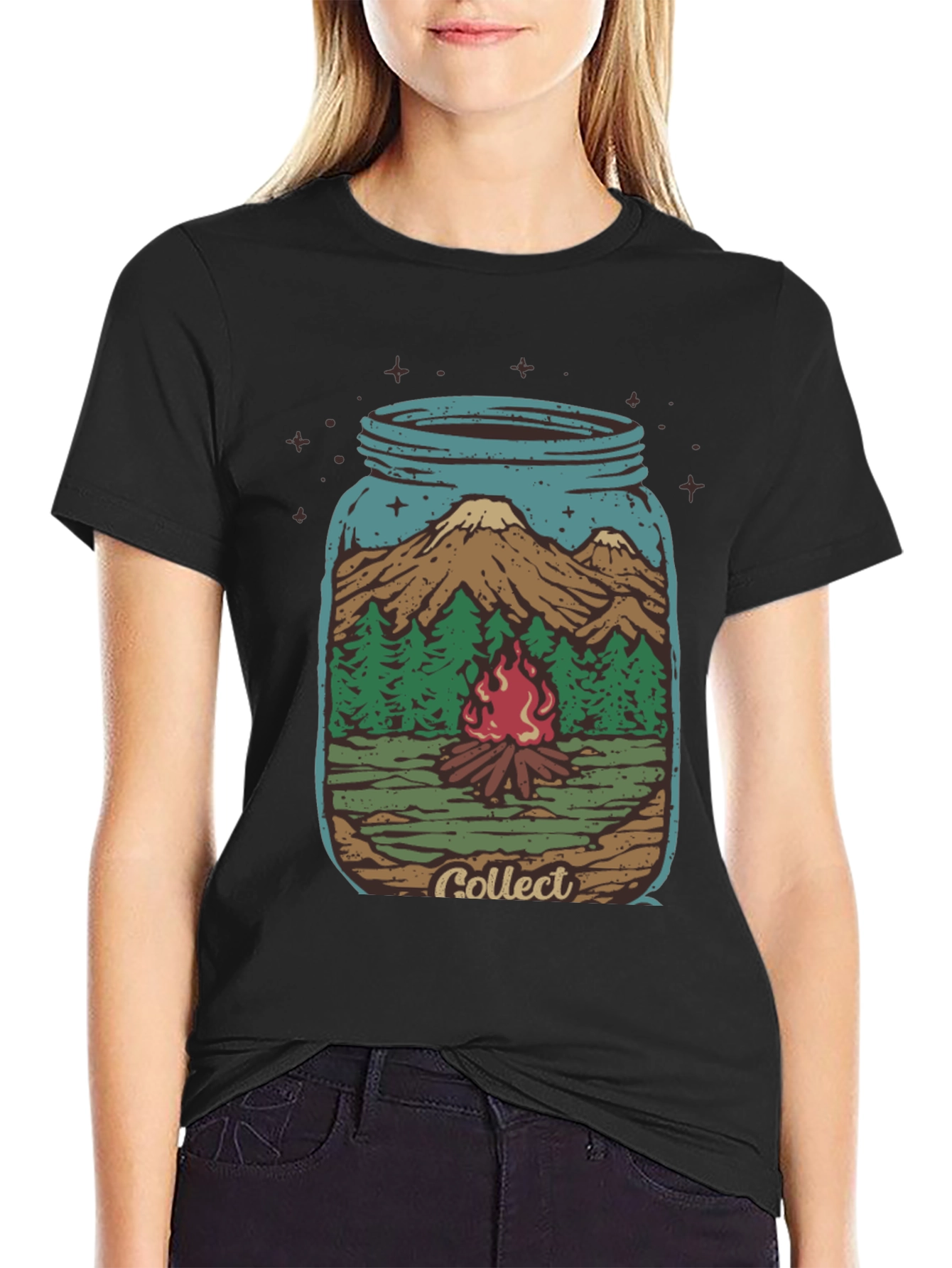 Camping Jar Graphic T-Shirt - Black