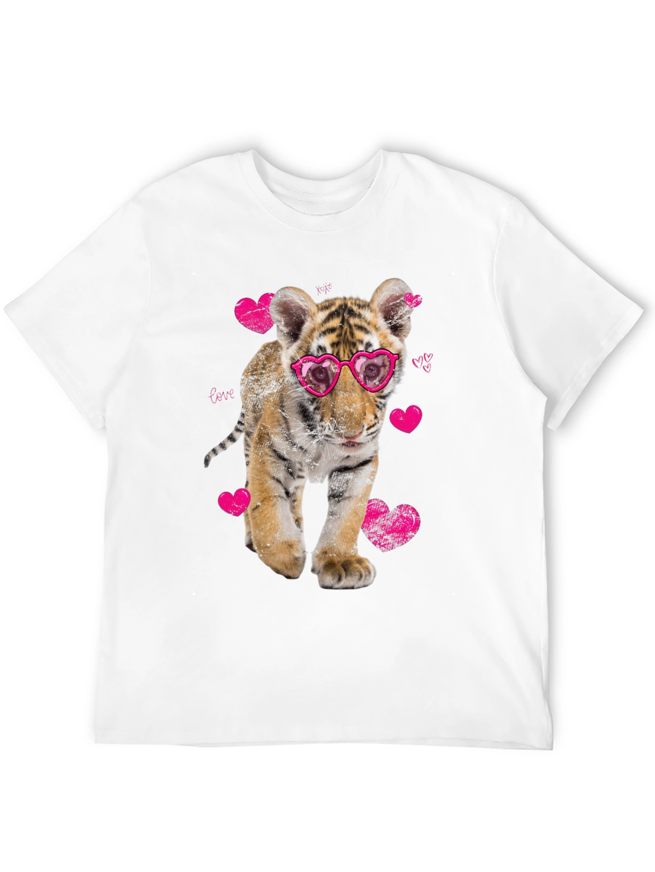 Cute Tiger Cub in Heart Glasses Graphic T-Shirt