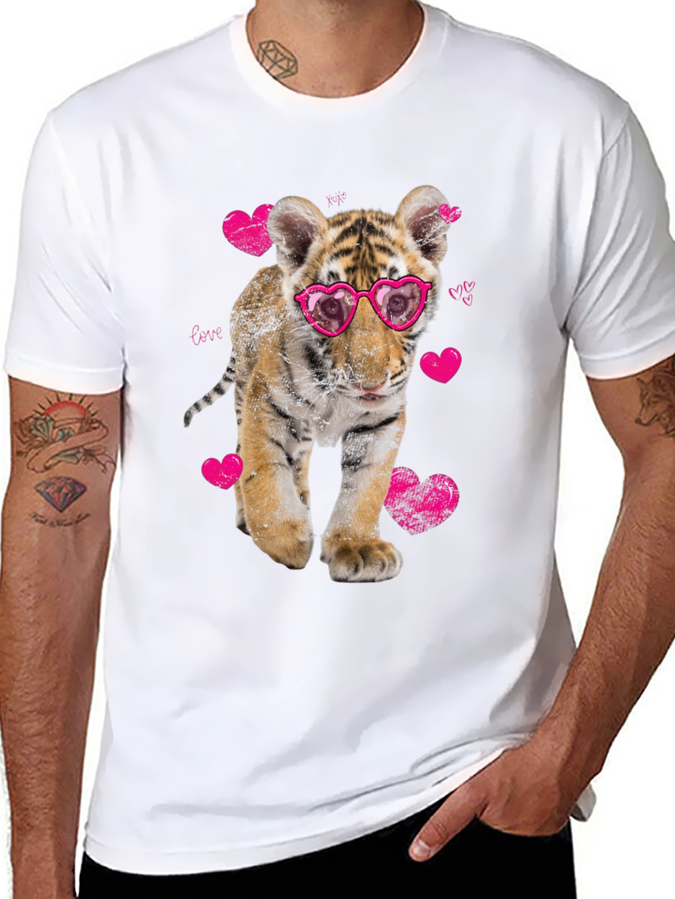 Cute Tiger Cub in Heart Glasses Graphic T-Shirt
