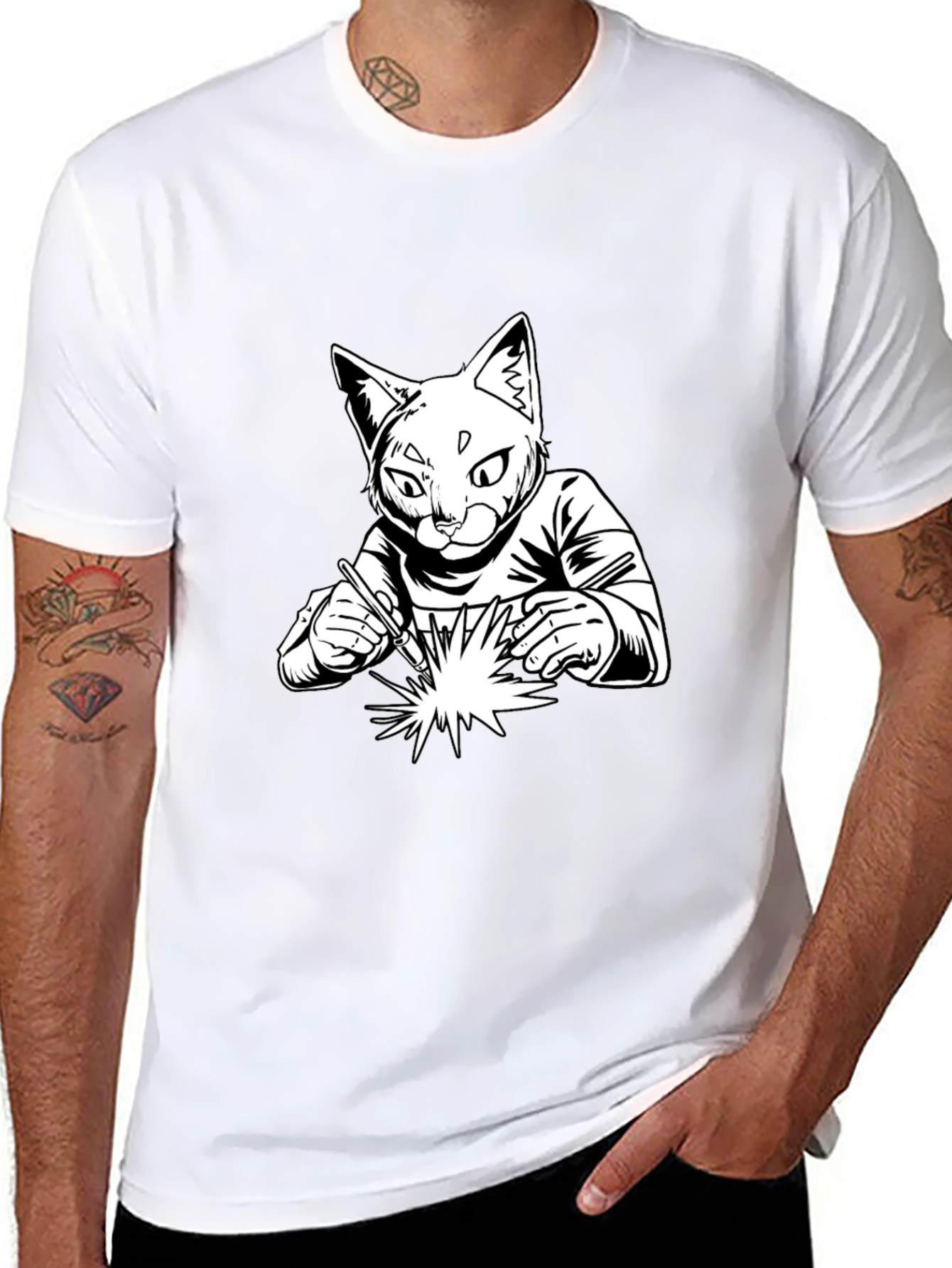 Welding Cat T-Shirt - Cool Graphic Tee