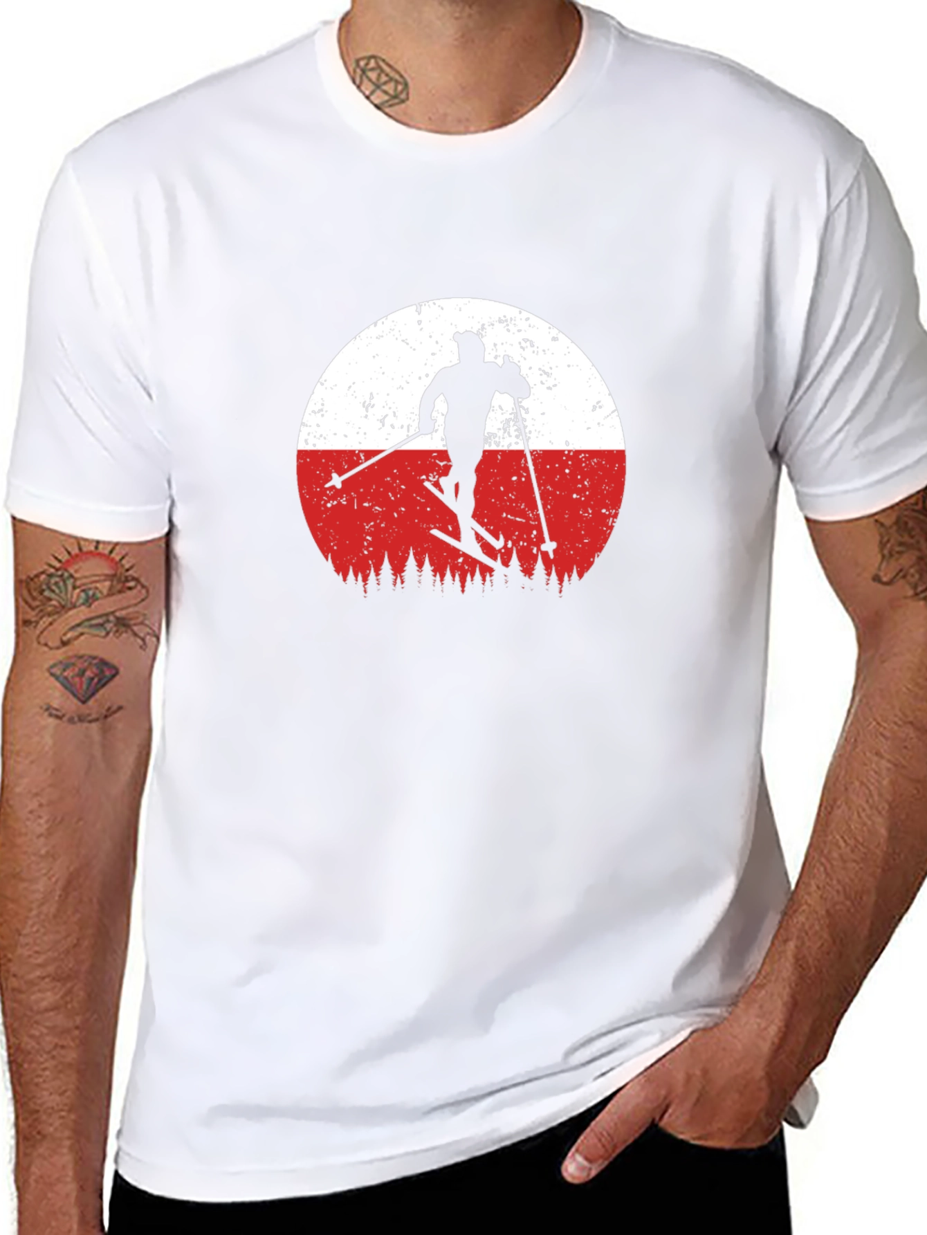 Skiing Silhouette Graphic Tee - Retro Style