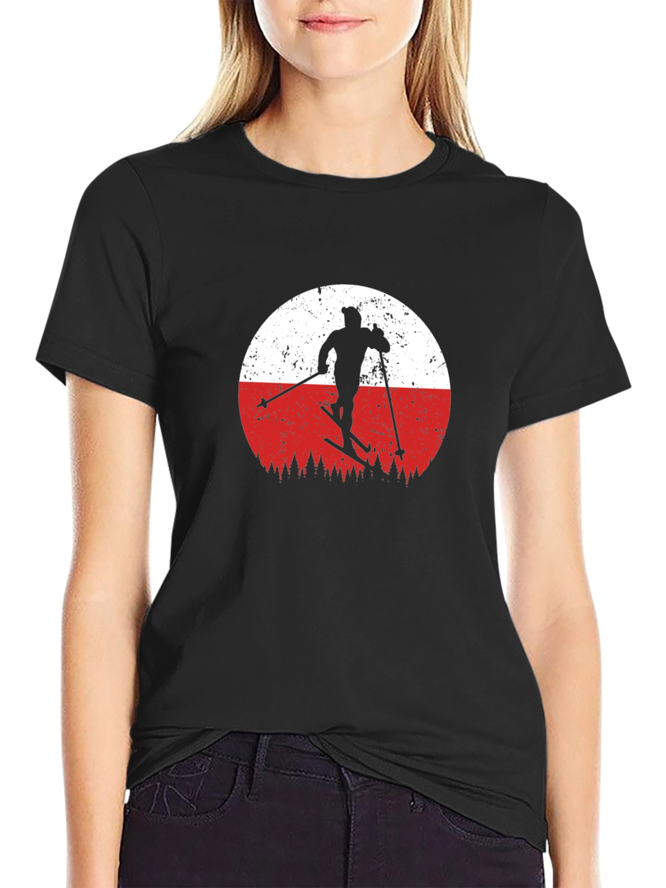 Skiing Silhouette Graphic Tee - Retro Style