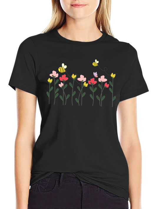 Floral Bee Graphic T-Shirt - Stylish Comfort