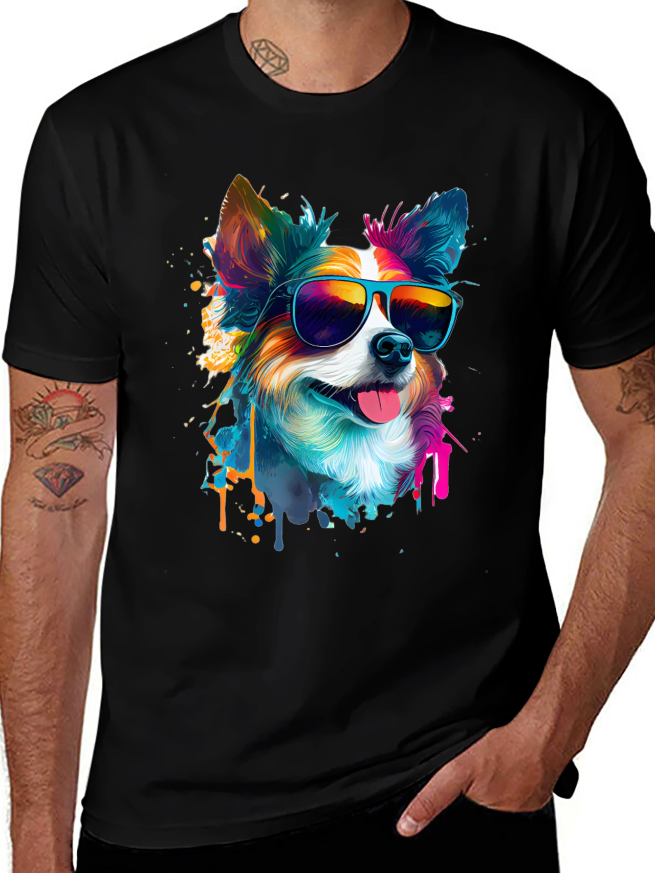 Cool Dog Graphic Tee - Mens Black T-Shirt