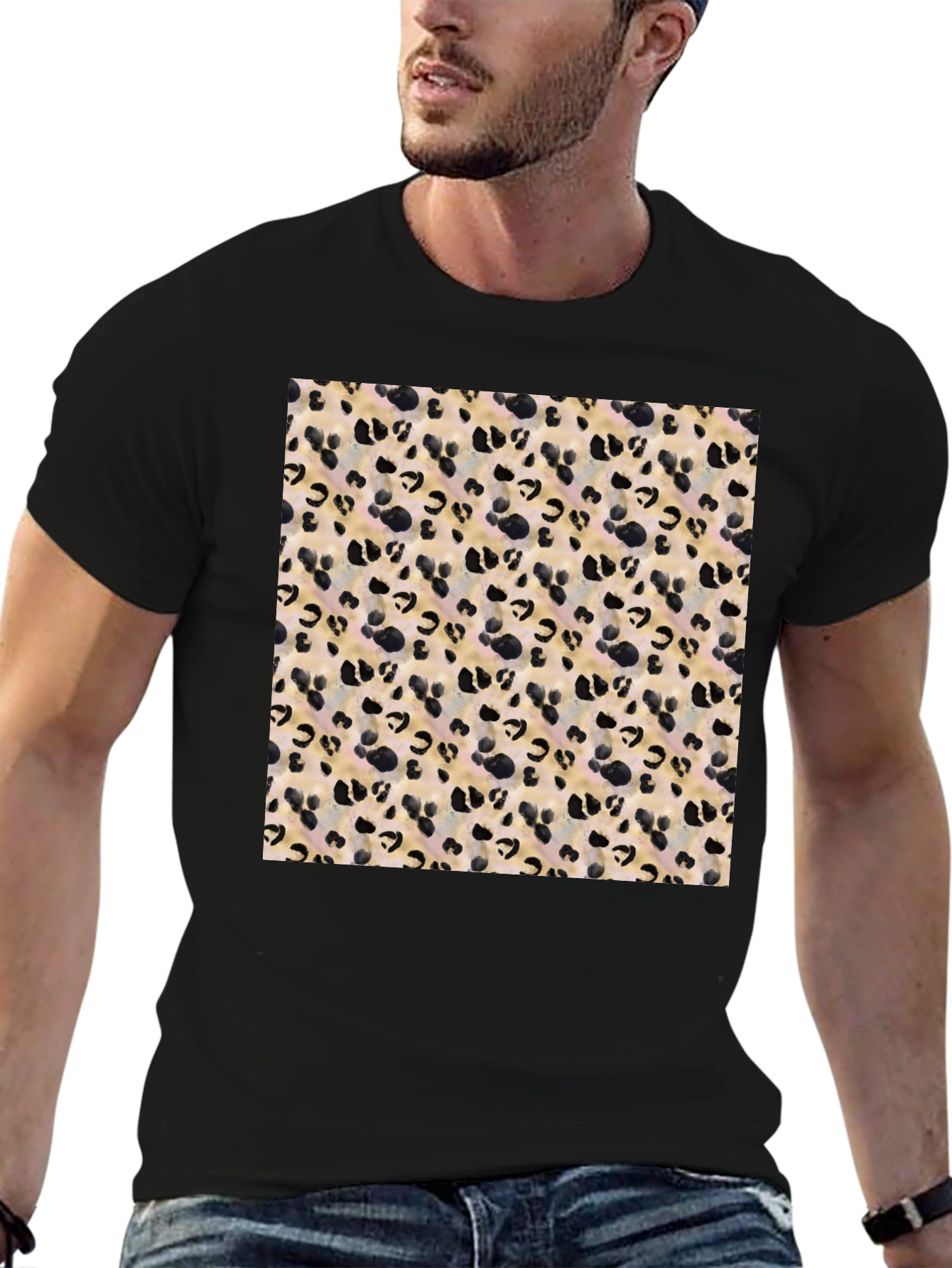 Trendy Leopard Print Black T-Shirt