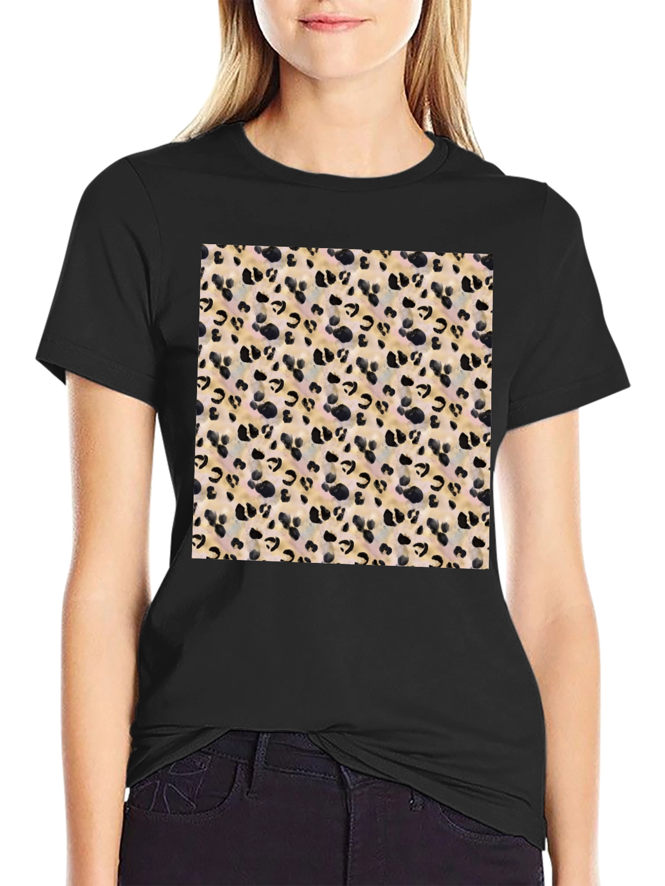 Trendy Leopard Print Black T-Shirt