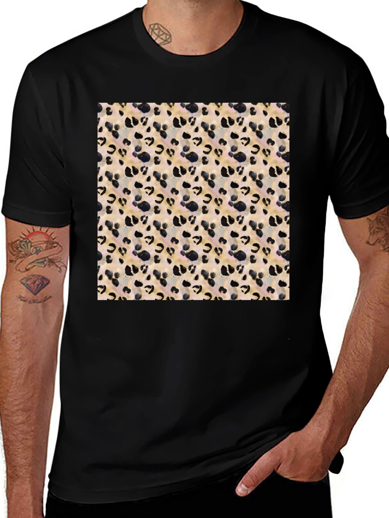 Trendy Leopard Print Black T-Shirt