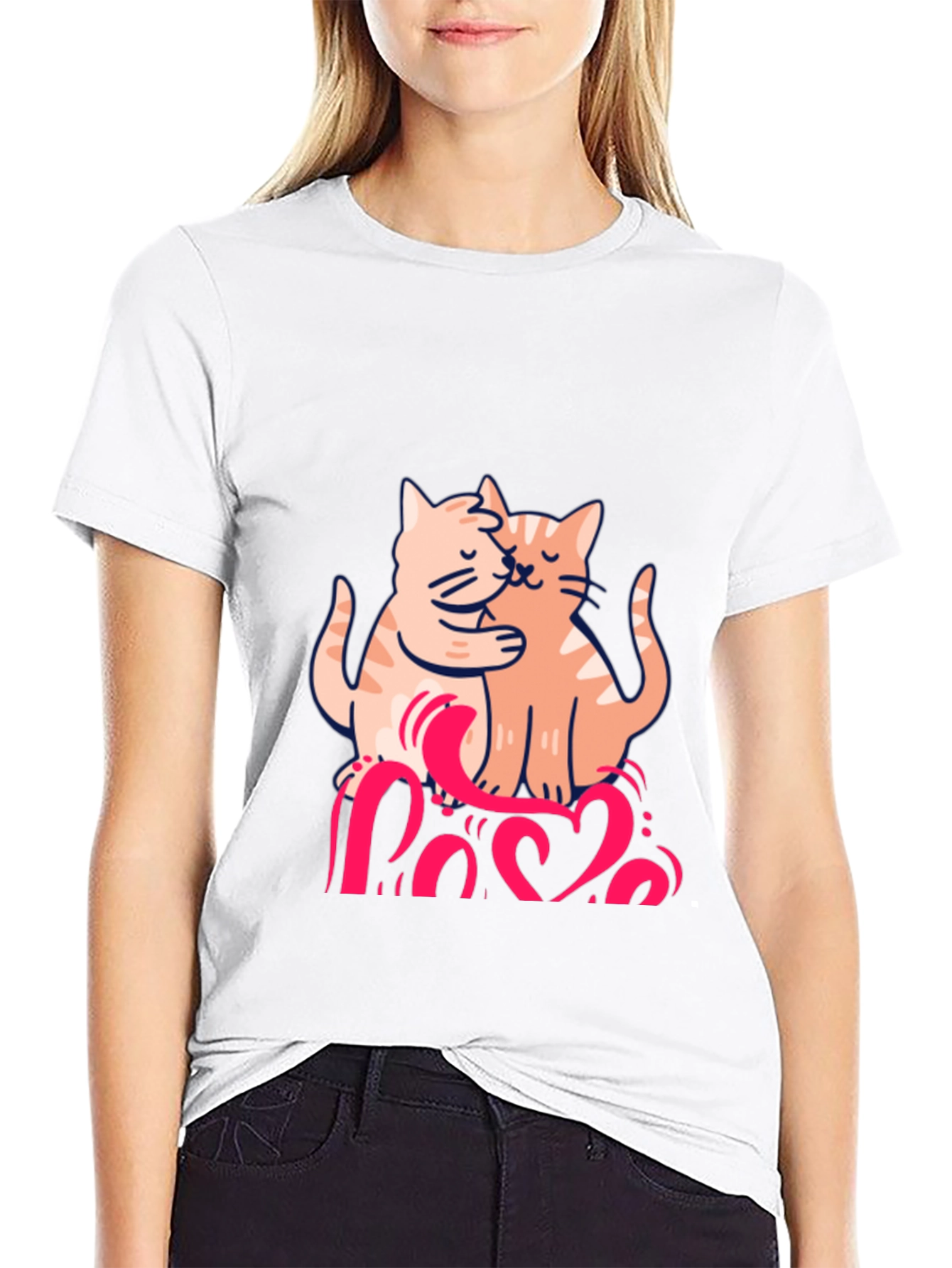 Cute Cats Love Graphic Black T-Shirt