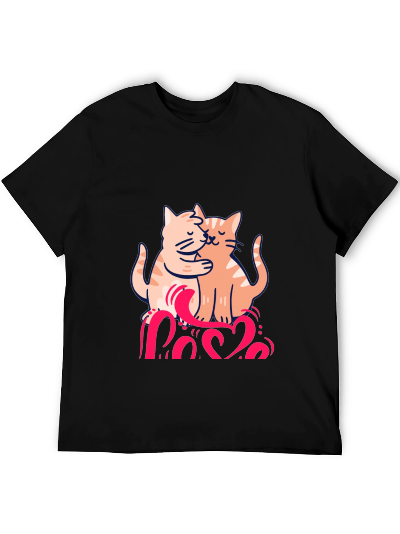 Cute Cats Love Graphic Black T-Shirt